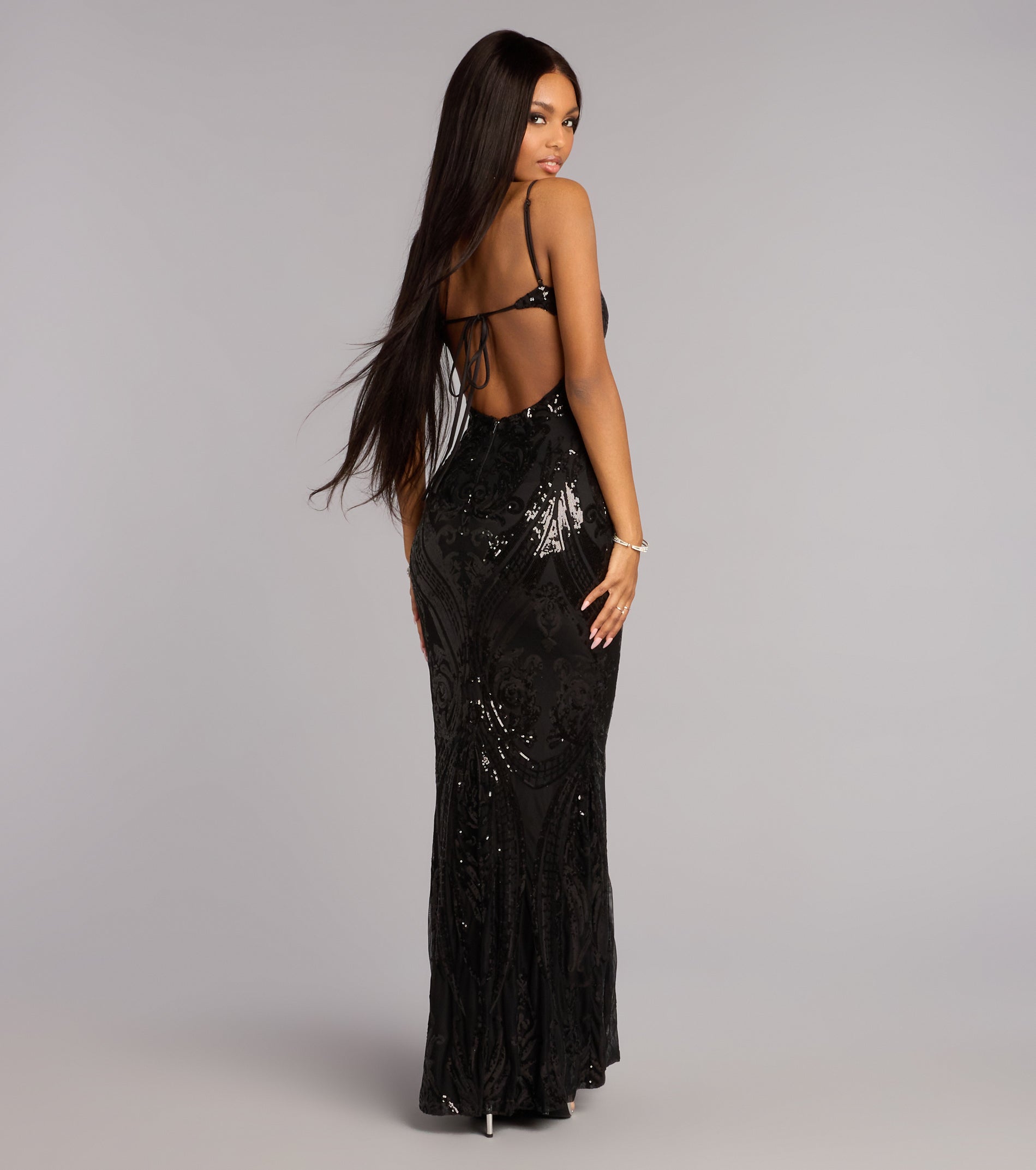 Shining Sequin Tie-Back Formal Dress