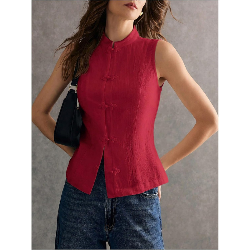 Women's Linen Shirt with Chinese Frog Buttons