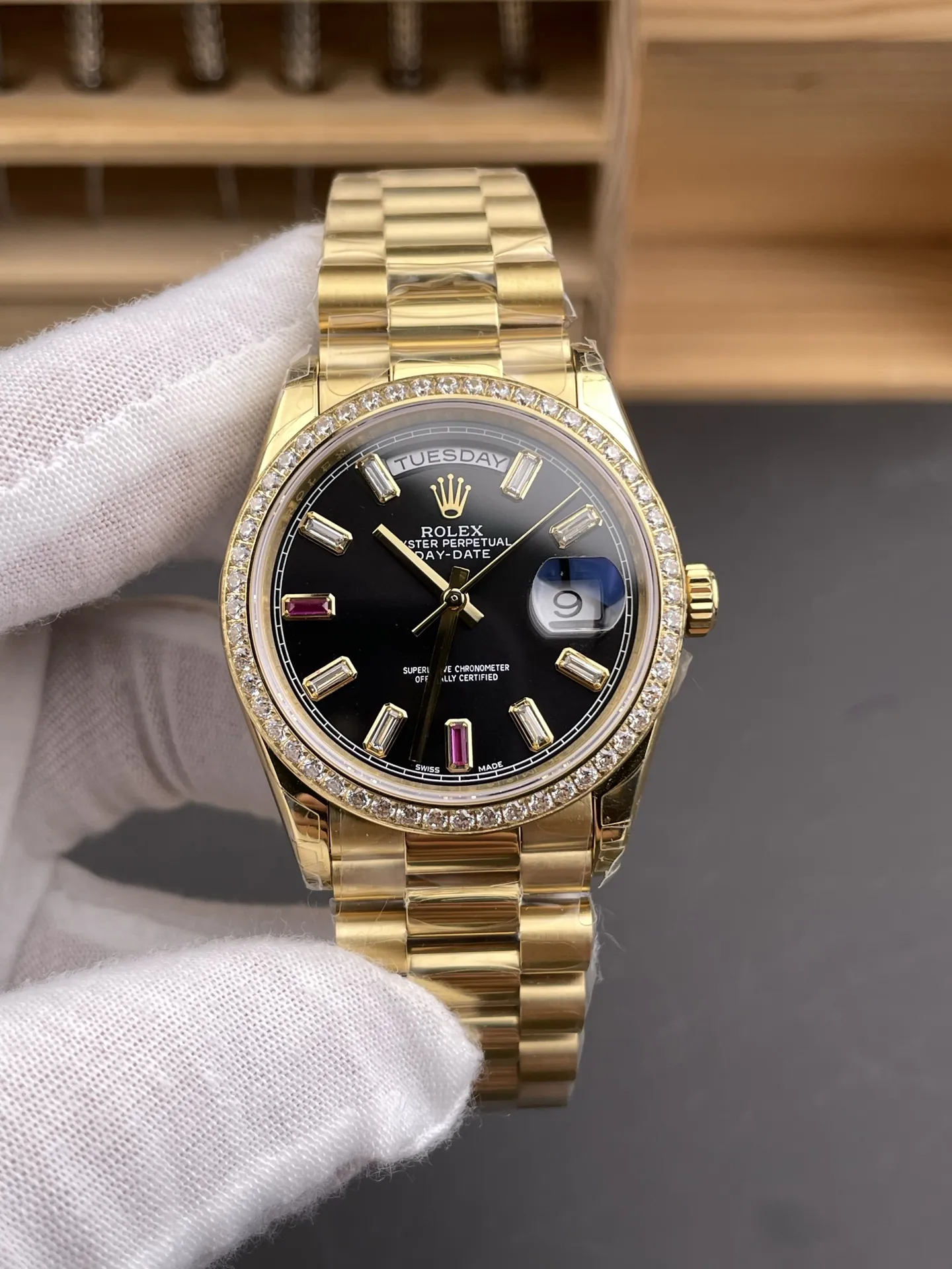 Rolex Day-Date Black Baguette Diamond 36mm