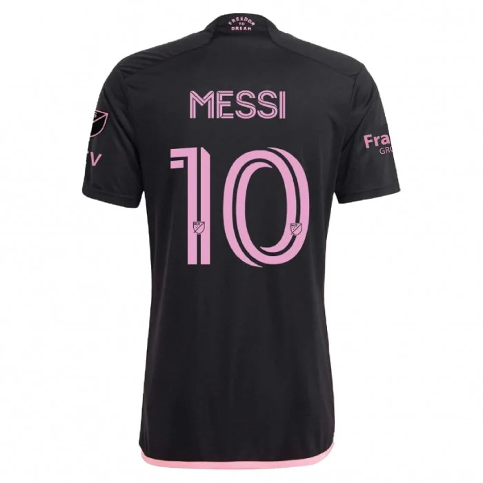 adidas Men's Lionel Messi Inter Miami Away Jersey 23/24 w/ MLS Apple + Sponsors Patches (Black/True Pink)
