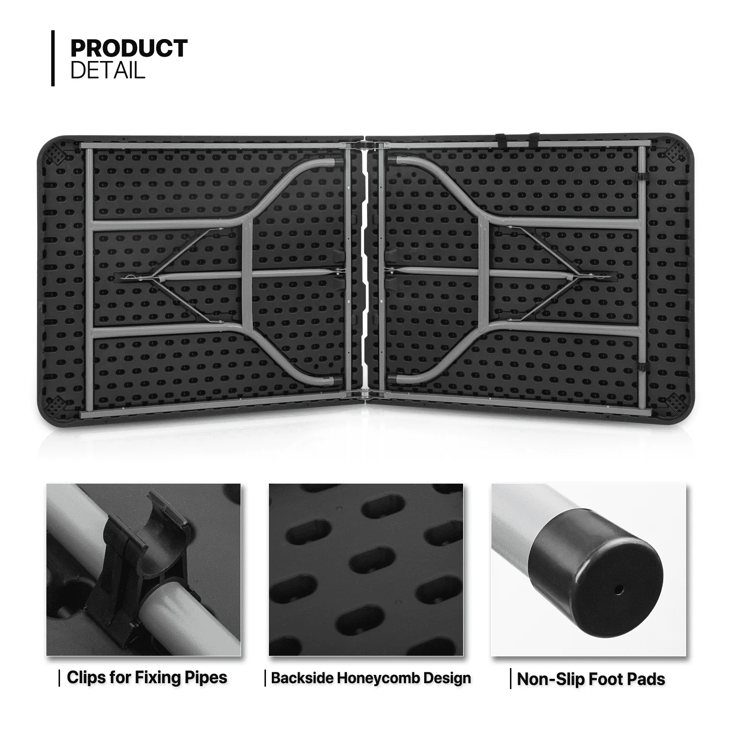 Magshion 6Ft Plastic Folding Card Table Set of 5, Indoor Outdoor Portable Rectangle Desk with Carry Handle and Lock for Camping Picnic, Black