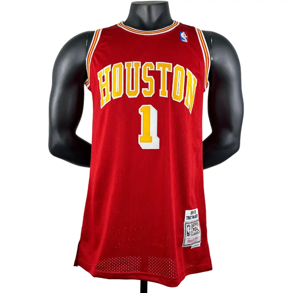 Embroidered MN Retro Jersey Rockets 04/05 Season Red No. 1 Tracy McGrady