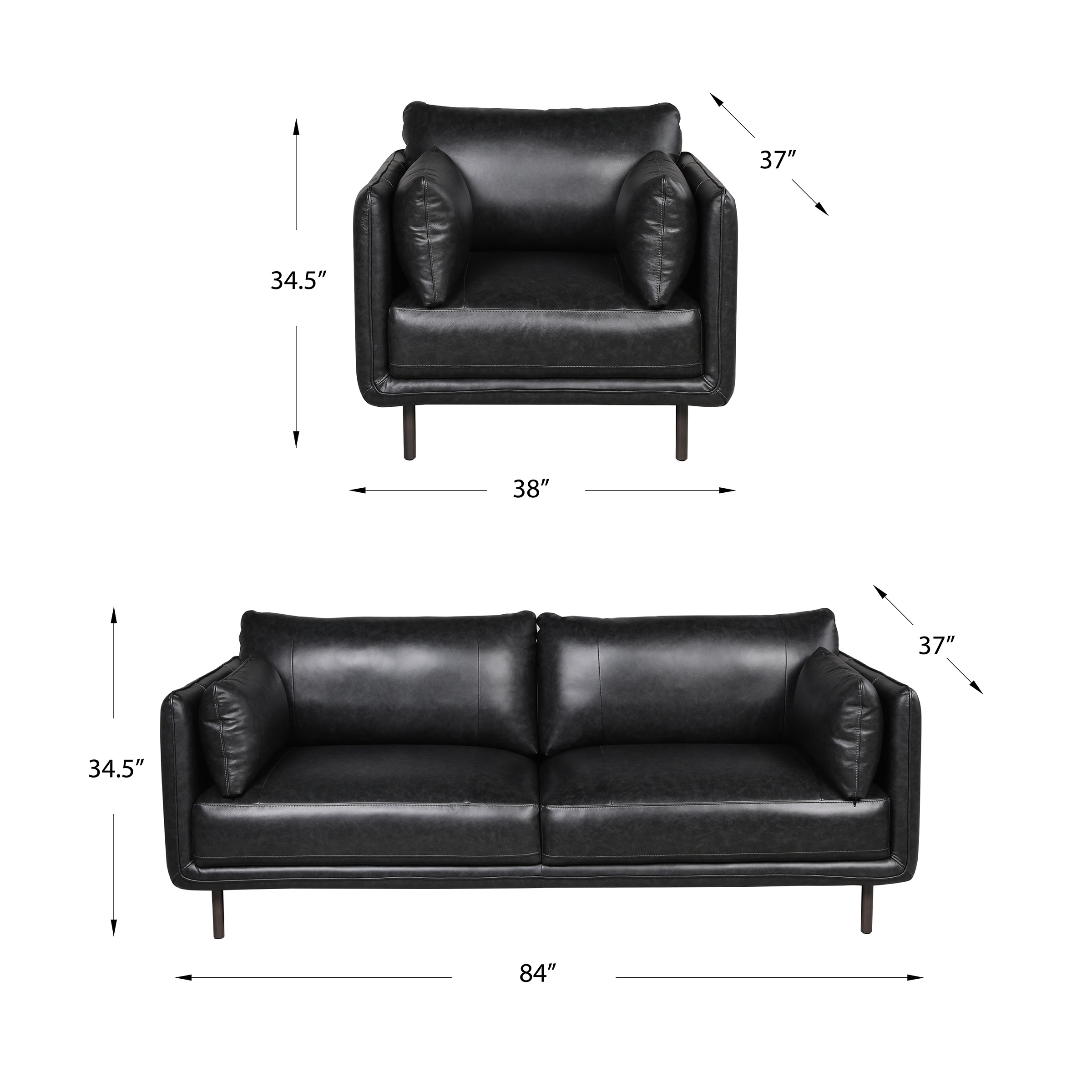 Simone Top Grain Leather Sofa with Matching Chair