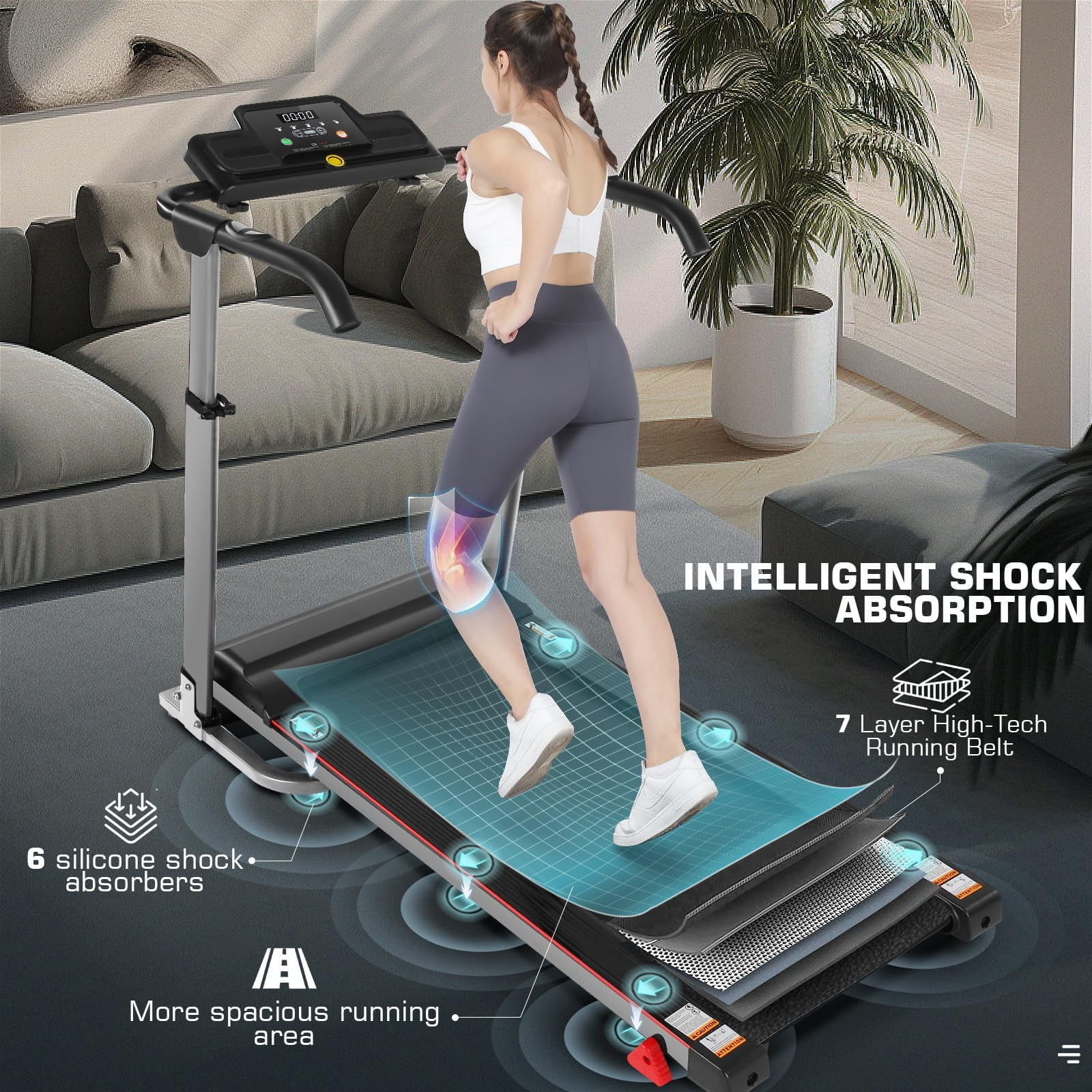 Folding Treadmill with Removable Desk, Foldable Treadmill with Adjustable Height, Treadmill 300lb Weight Capacity, White