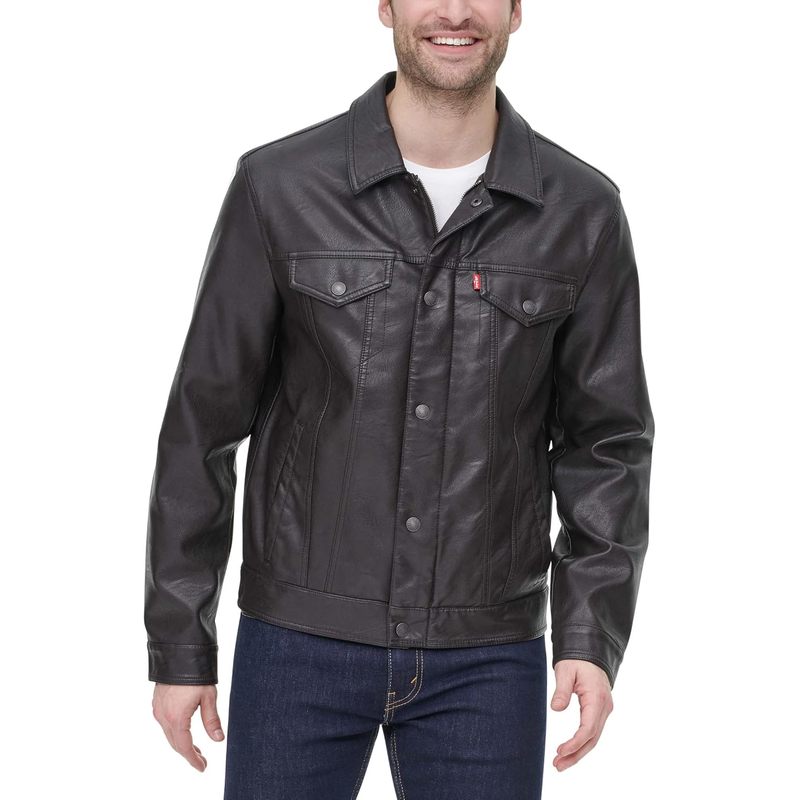 Men's Faux Leather Classic Trucker Jacket