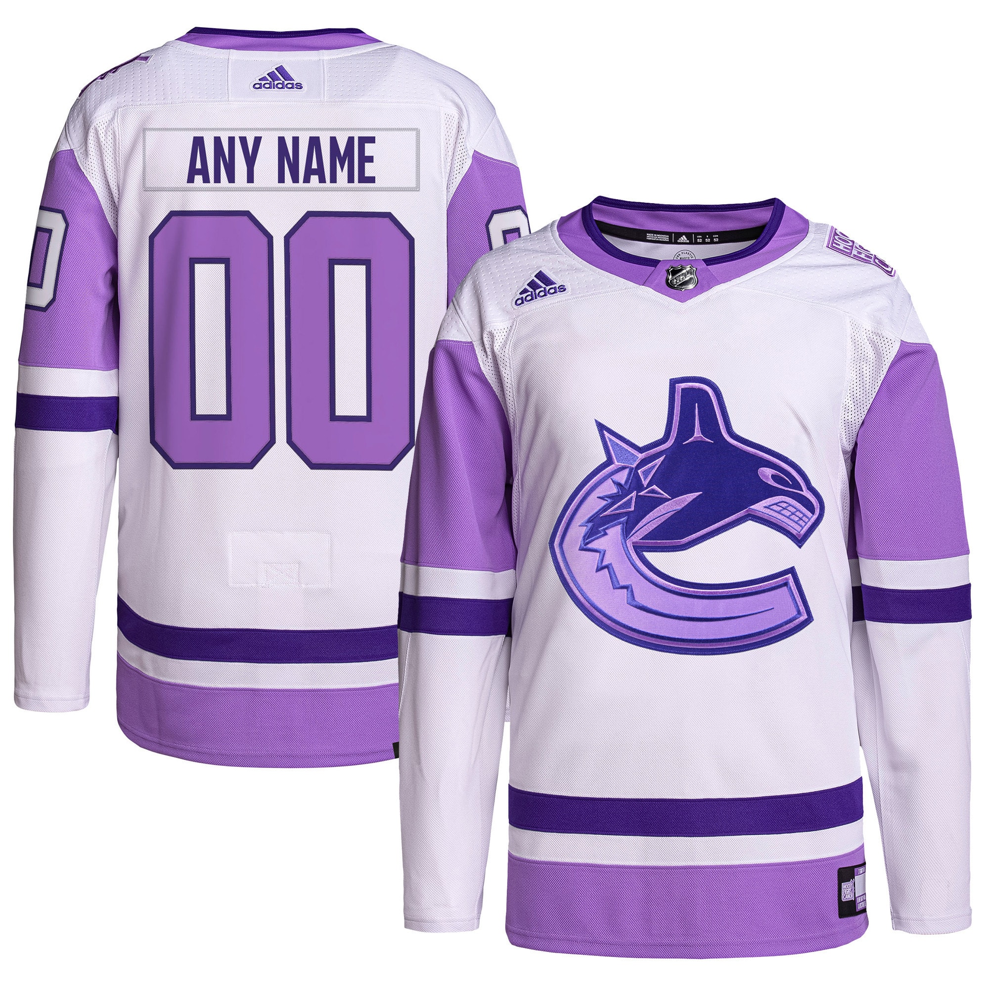 Vancouver Canucks  Hockey Fights Cancer Primegreen  Custom Jersey – White/Purple
