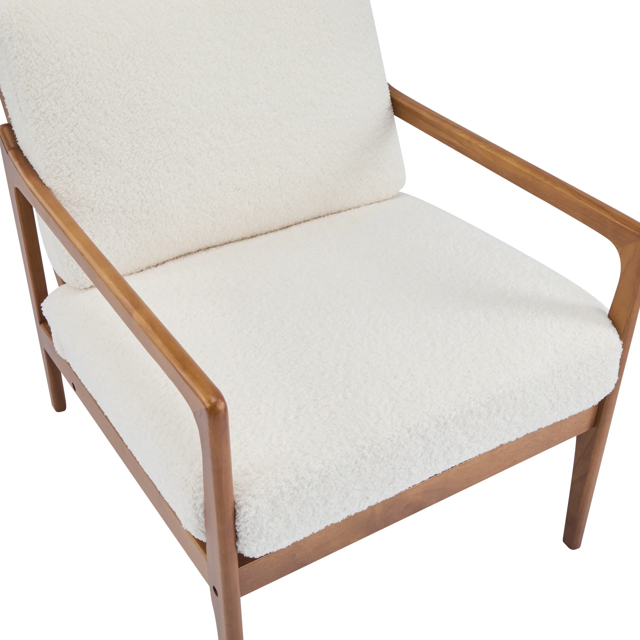 Christopher Knight Home Mid-Century Modern Accent Chair, Solid Wood Frame with High Back, Beige Cushions
