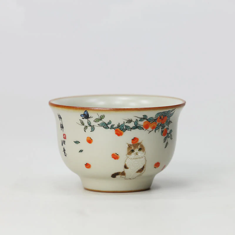 Buddha Stones Cute Cat Butterfly Teacup Kung Fu Tea Cup