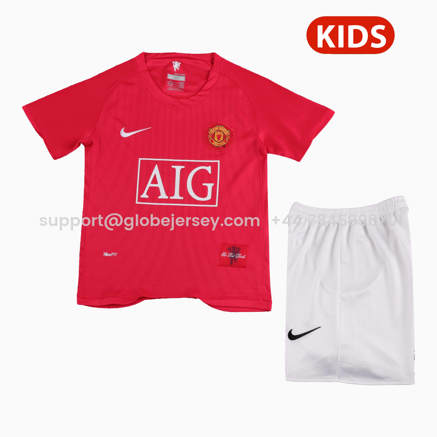 Retro Manchester United 2007-08 Home Kids Kit