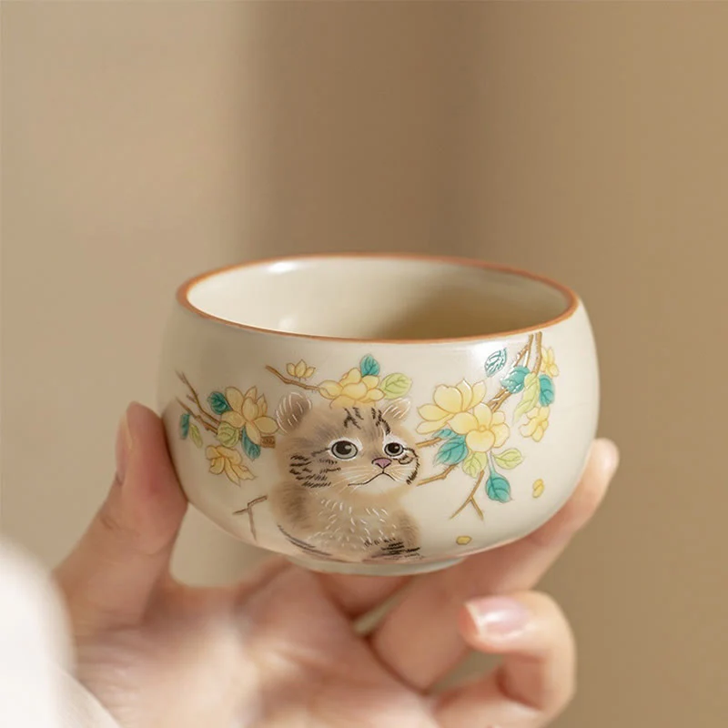 Buddha Stones Cute Cat Yellow Flowers Rabbit Teacup Kung Fu Tea Cup