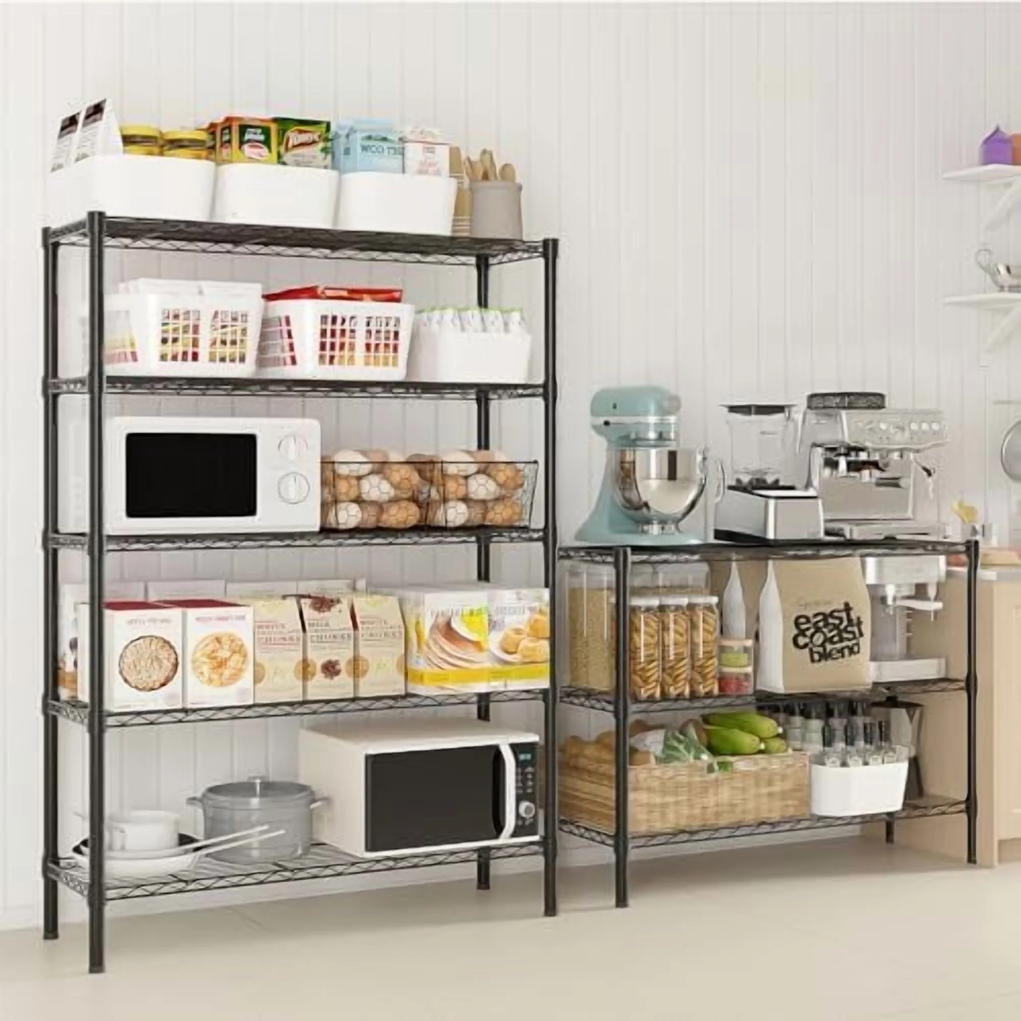 Tier Storage Shelves Standing Shelf Units NSF Wire Garage Organizer Heavy Duty Garage Shelving Unit L Shaped Clothes Rack for Corner Laundry Bathroom Kitchen Pantry Closet (Black, 4 Tire)