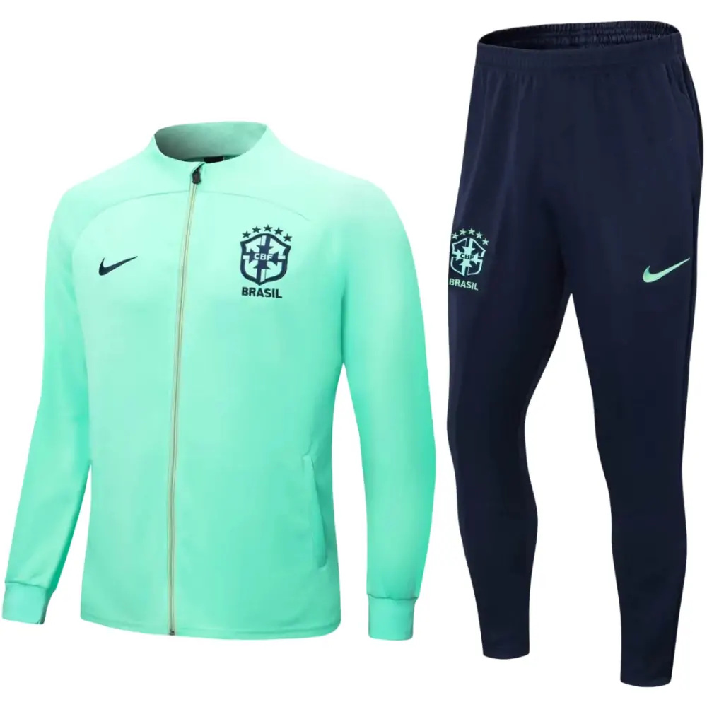 2022/2023 Brazil Long Zipped Jacket Green Soccer Jersey Set