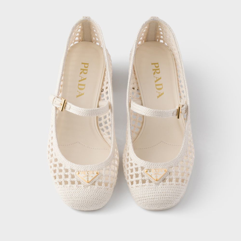 Prada Crochet Buckle Pumps Beige 35mm