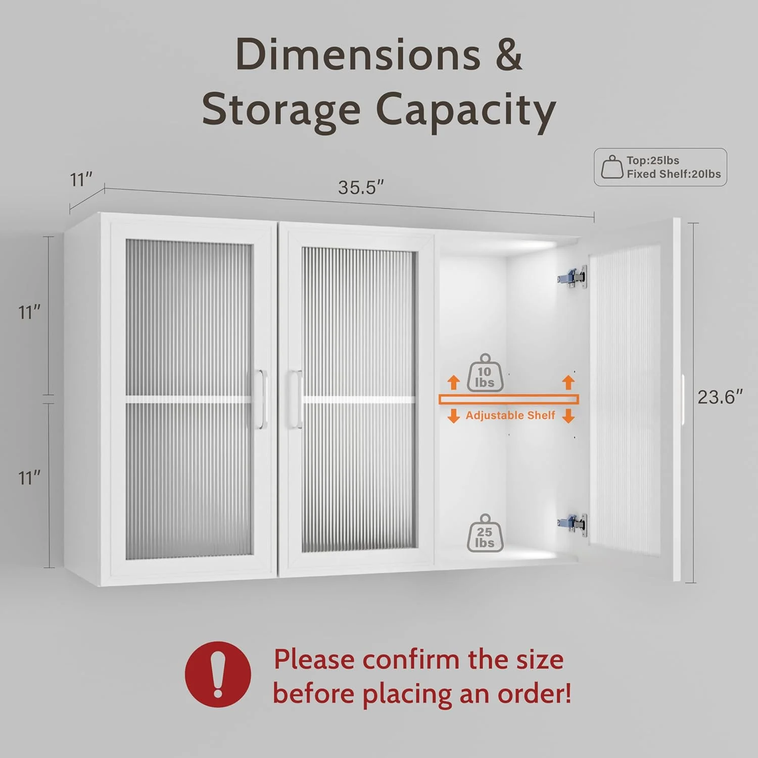Wall Storage Cabinets - Led Upper Kitchen Laundry Wall Mounted Cabinets with Acrylic Glass 3 Doors and Shelves, 36'Wide