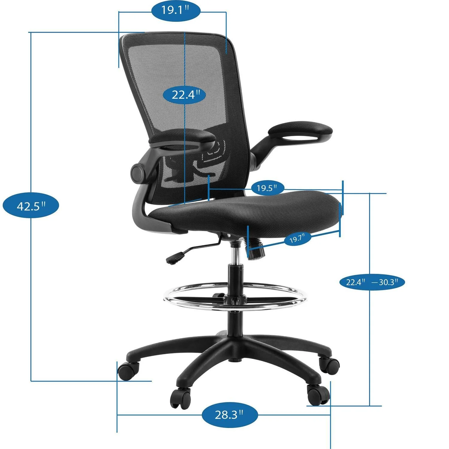 Serena Mesh Drafting Chair, Tall Office Chair for Standing Desk by Naomi Home-Base Color:Black,Color:Gray