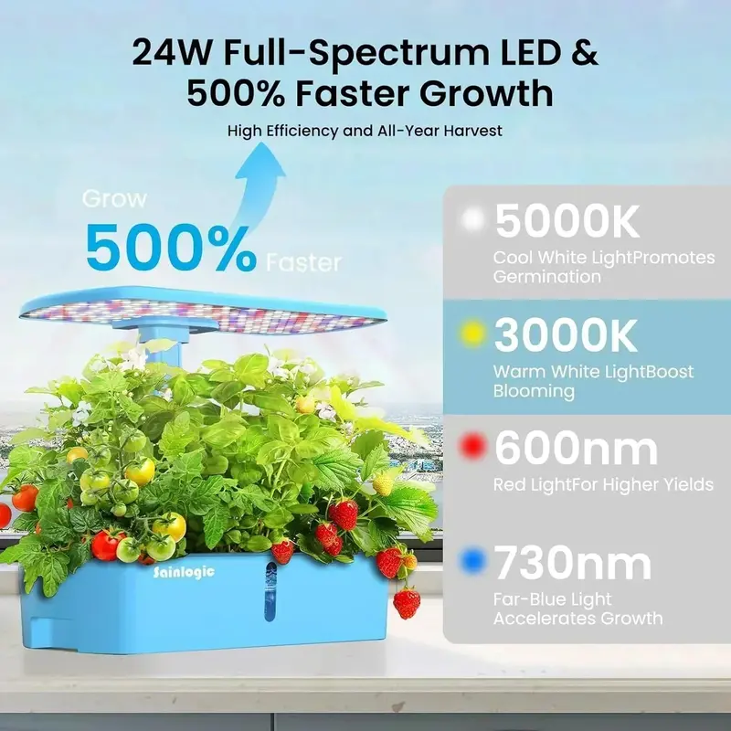 12-Planter WiFi Hydroponic Growing Kit: Smart Indoor Garden with Mobile App Scheduling