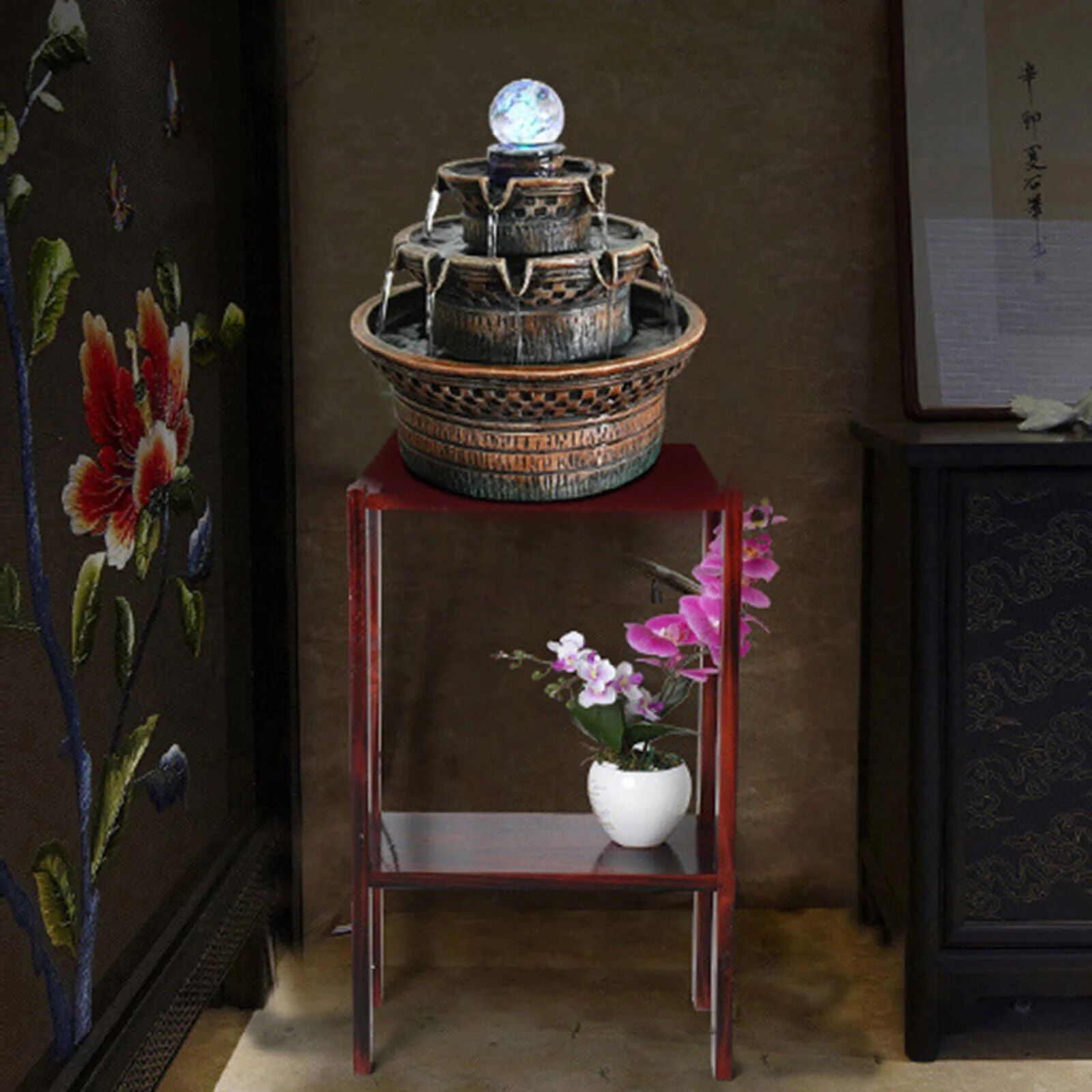 3Tier Resin Indoor Tabletop Waterfall Feature Fountain Home Office Desktop Decor