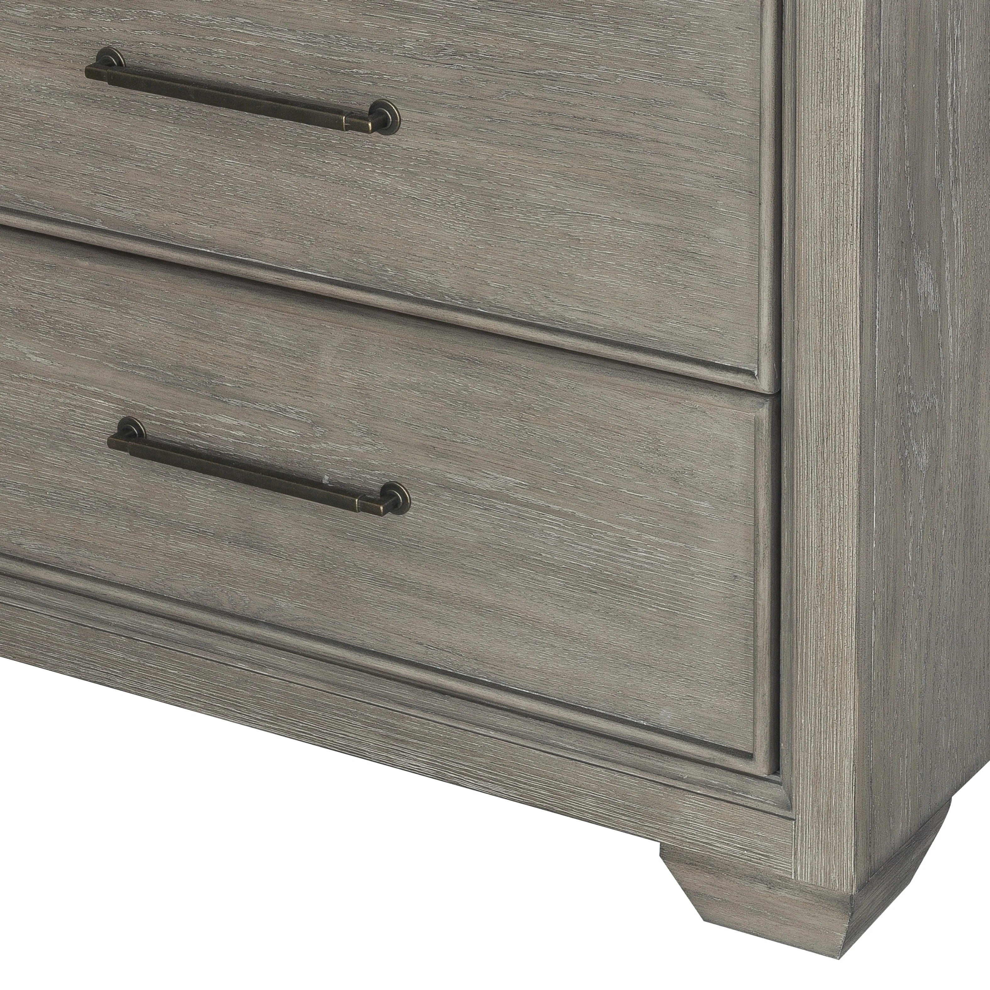 Ennesley Gray Wood Bedroom Set with Upholstered Panel King Bed, Dresser, Mirror, 2 Nightstand, and Chest