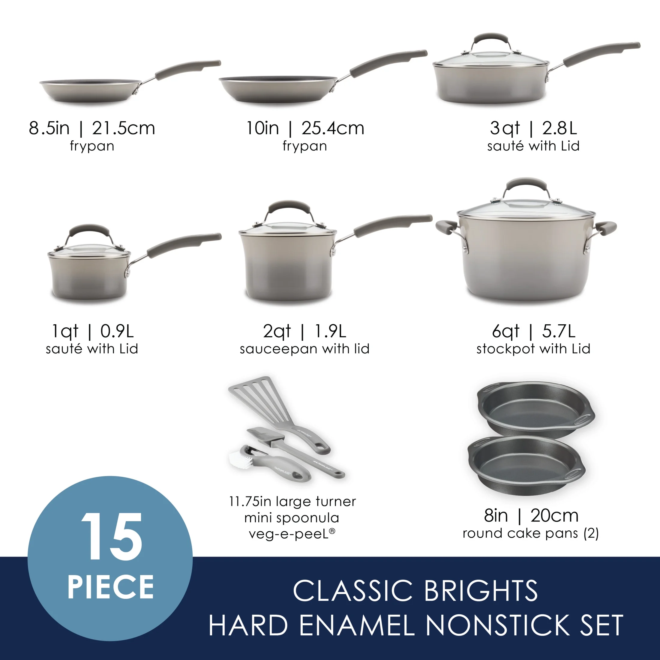 Rachael Ray 15-Piece Nonstick Pots and Pans Set/Cookware Set, Marine Blue