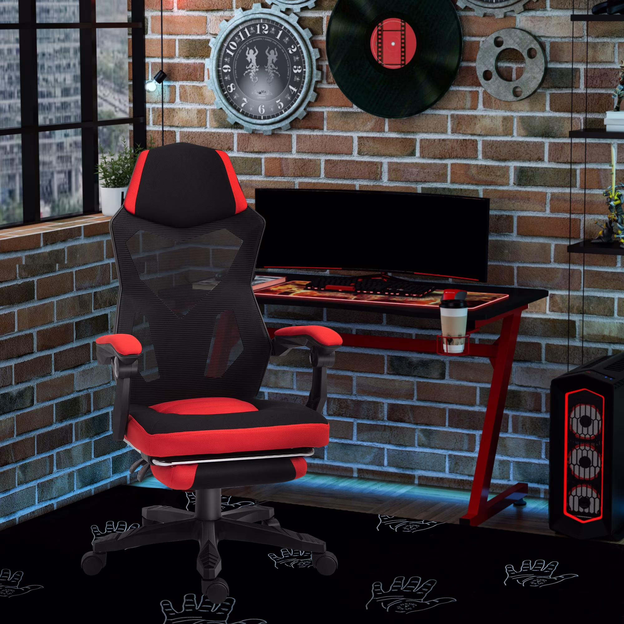 Vinsetto Ergonomic Home Office Chair High Back Armchair Computer Desk Recliner with Footrest, Mesh Back, Lumbar Support and Wheels, Gray