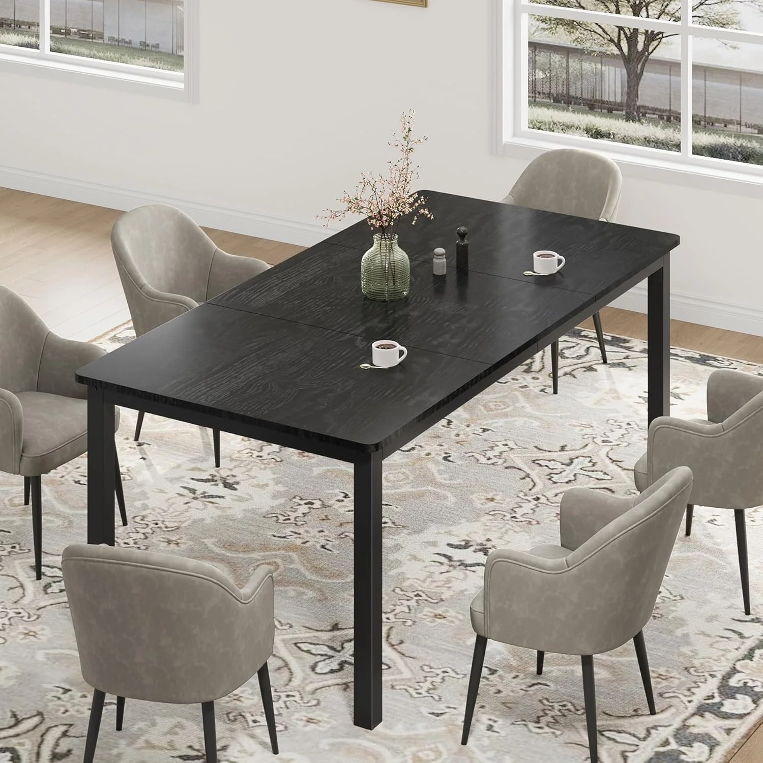 71 Inch Industrial Dining Table, Large Rectangle Kitchen Table with Metal Legs, Round Corners, Wooden Conference Tables Writing Desk for Dining Room, Living Room