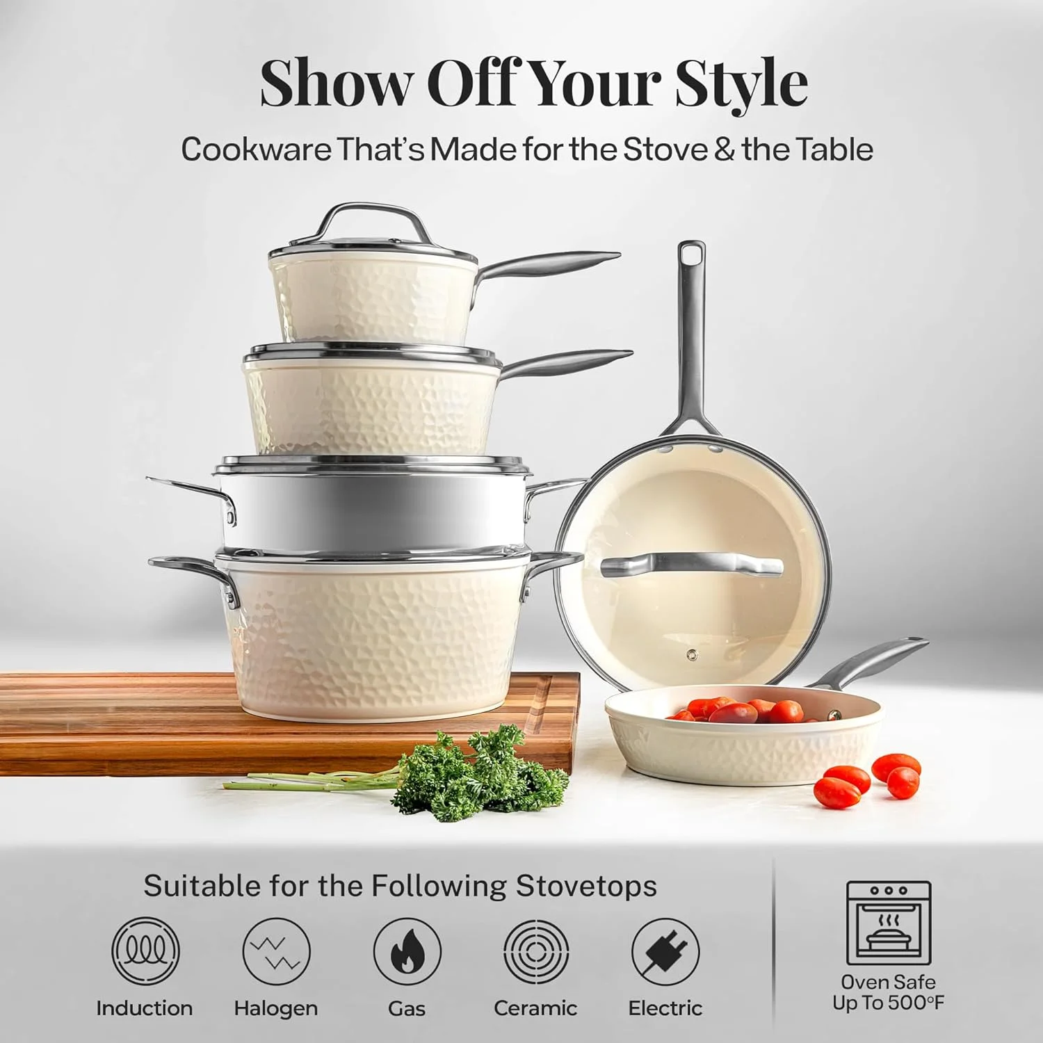 Gotham Steel Hammered 20 Pc Ceramic Cookware Set Nonstick, Induction Pots and Pans Set, Non Toxic Cookware Sets, Oven & Dishwasher Safe - Copper
