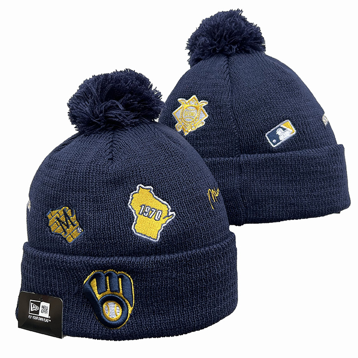 Navy Milwaukee Brewers Team Cuffed Knit Hat with Pom