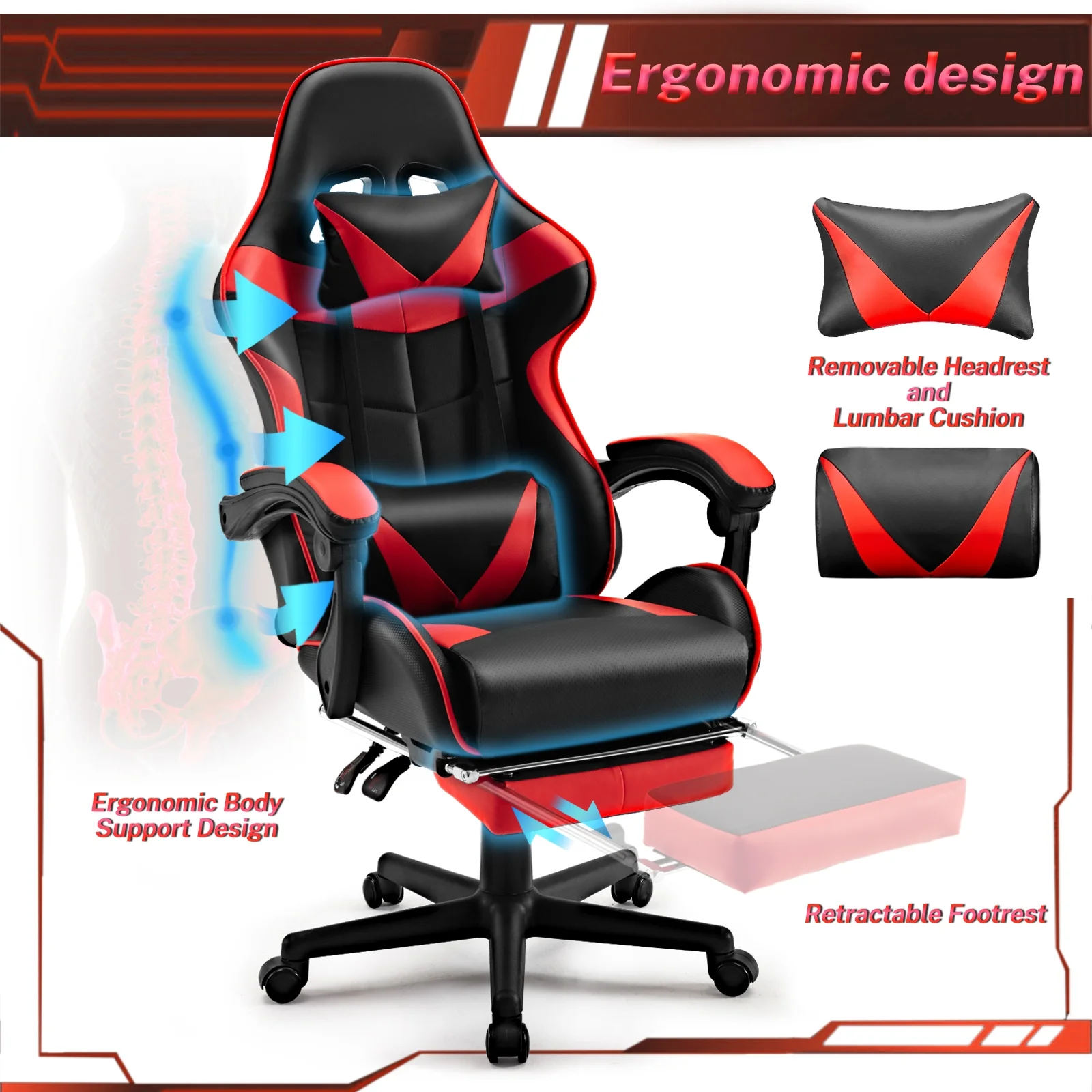 SOONTRANS Green Gaming Chair with Footrest, High Back Gamer Chair with Massage Lumbar Pillow, Gamer Computer Desk Chair (Green)