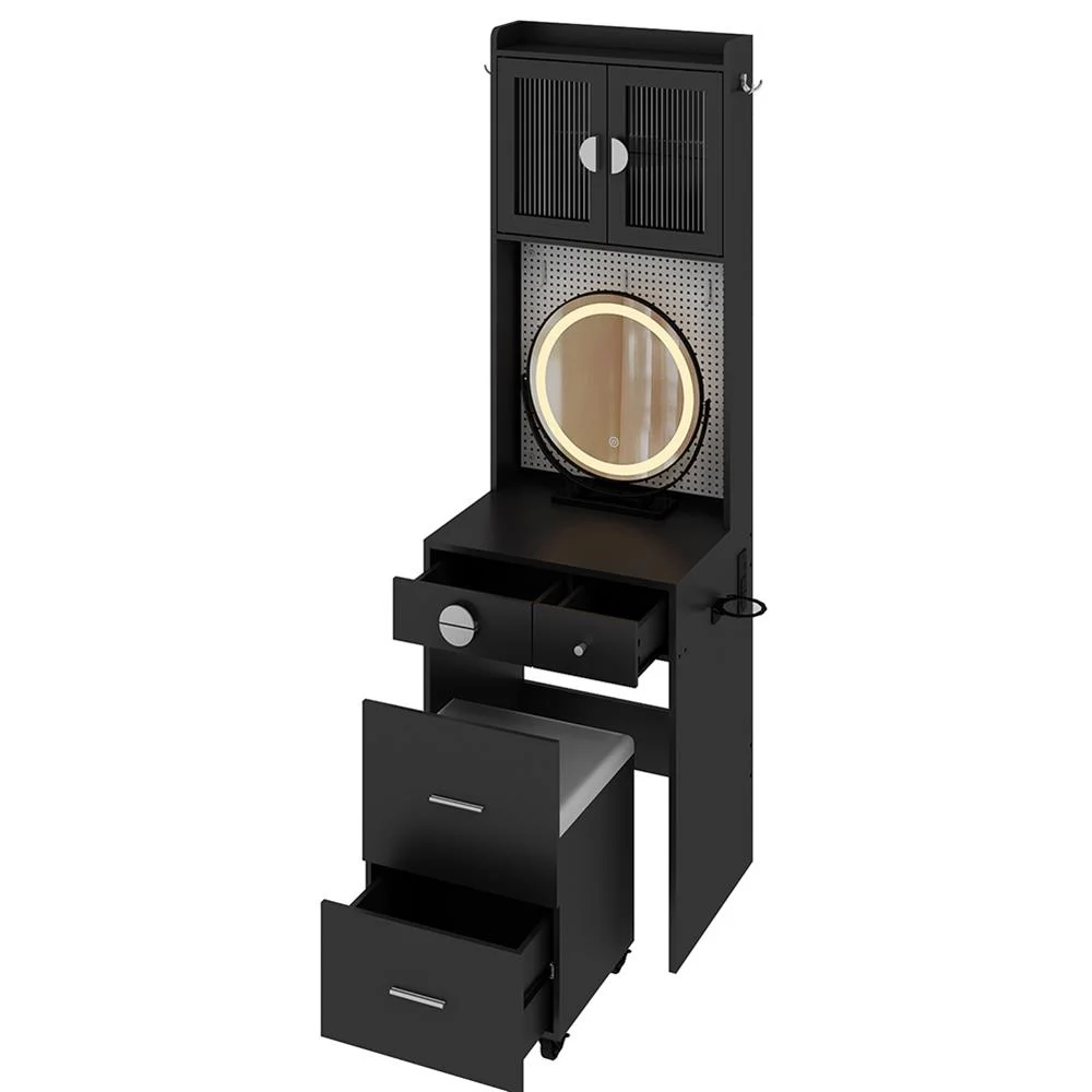 EDOEMSE Table & Chair Vanity Set, Vanity Set,Small Vanity Desk with Mirror and LED Lights, Makeup Table with Charging Station and drawers,Gray