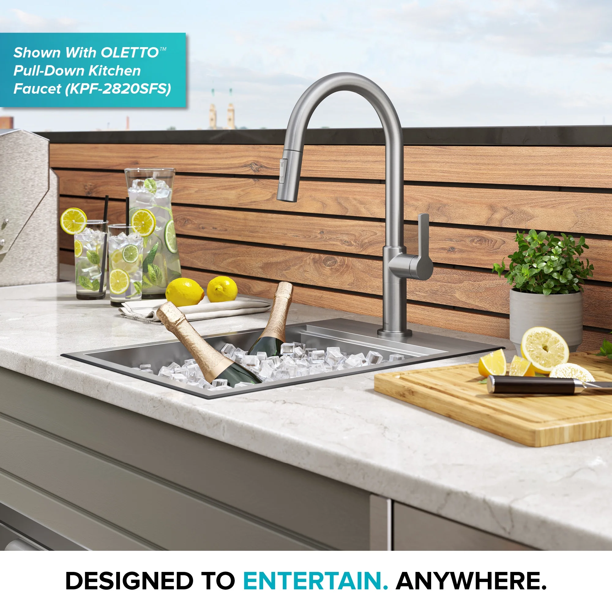 Kraus Kore 15 Outdoor Workstation Drop-In 16 Gauge Marine Grade T-316 Stainless Steel Single Bowl Kitchen Bar Sink with Accessories