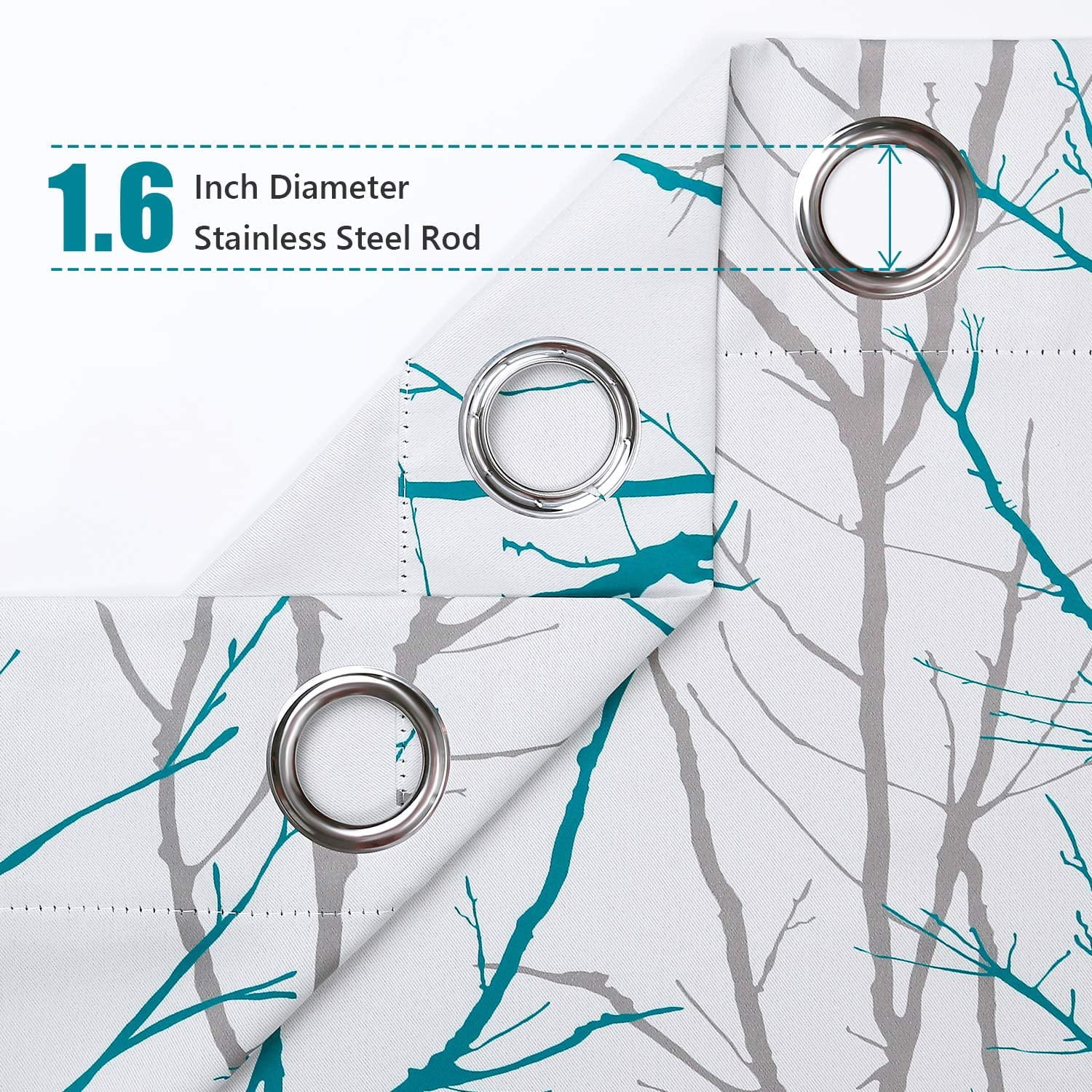 Anjee Blackout Curtains 96 Inches Long Set of 2 for Bedroom, Teal Tree Print Fashion Grommet Light Blocking Window Panels for Living Room 52