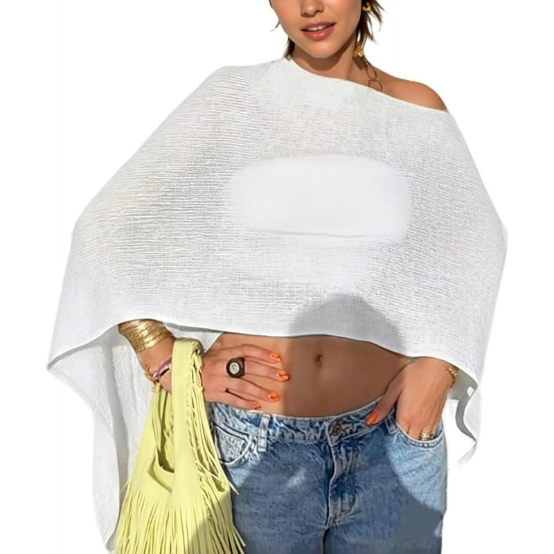 Women Sheer Poncho Top Lightweight Knit Crochet Shrug