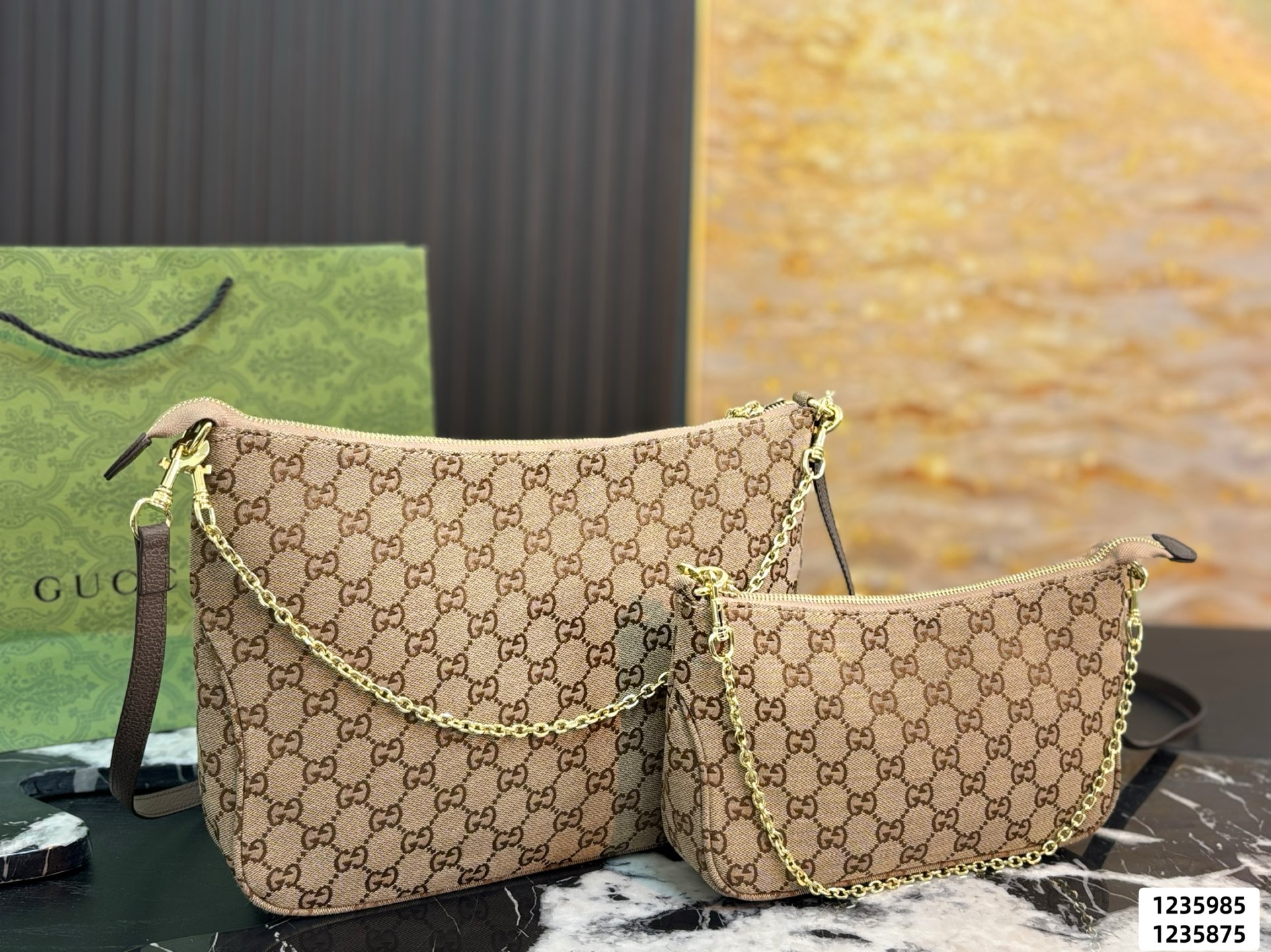 Gucci GG Monogram Canvas Chain Shoulder Bag