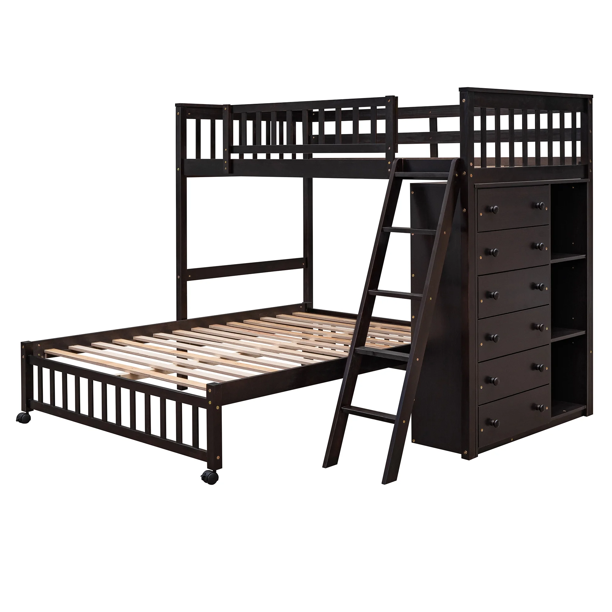 Harper & Bright Designs Full Over Twin Bunk Bed with Desk, Drawers and Shelves, L-Shaped Bunkbeds with Storage Staircase for Adults Bedroom, White
