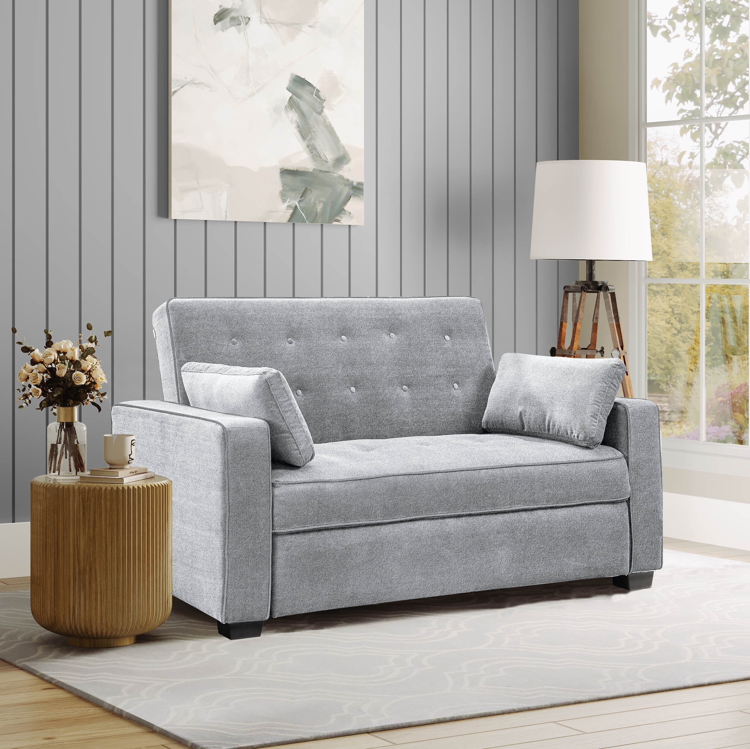 Serta Dream Convertibles Monroe Modern Polyester Convertible Queen Sofa Bed with Pillows Grey