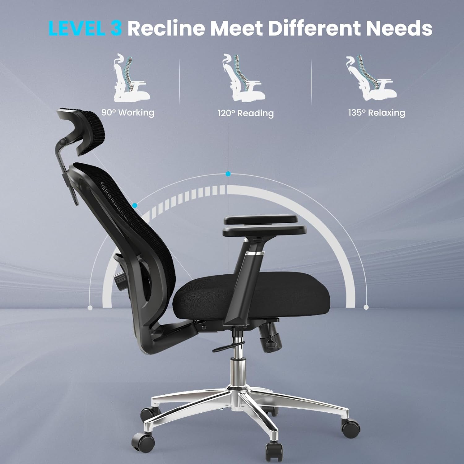 STARY Ergonomic Office Chair with Footrest, High Back Mesh Desk Chair with Adjustable Headrest & Lumbar Support, Comfortable Computer Chair for Home Office Study, White & Beige