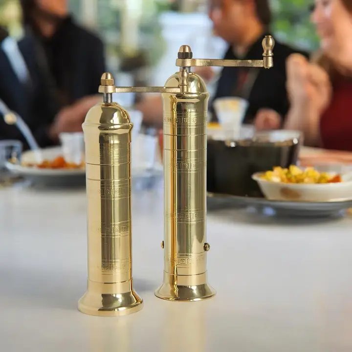Vintage Solid Brass Pepper Grinder with Handcrank Mechanical Spice Mill