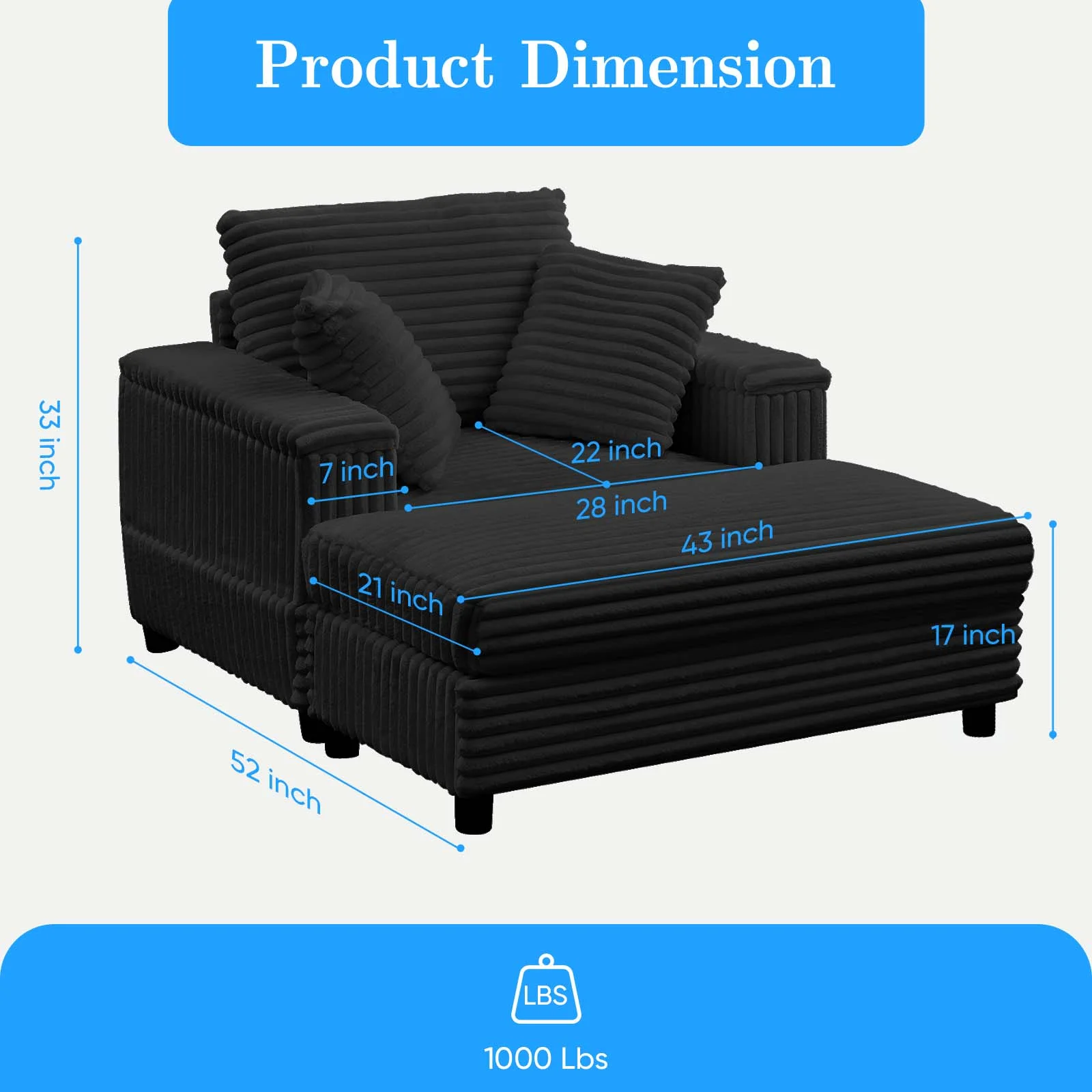 Mjkone Oversized Accent Chair?with Ottoman for Living Room, Single Indoor Lounge Sofa Armchair with Storage Armrests,Green