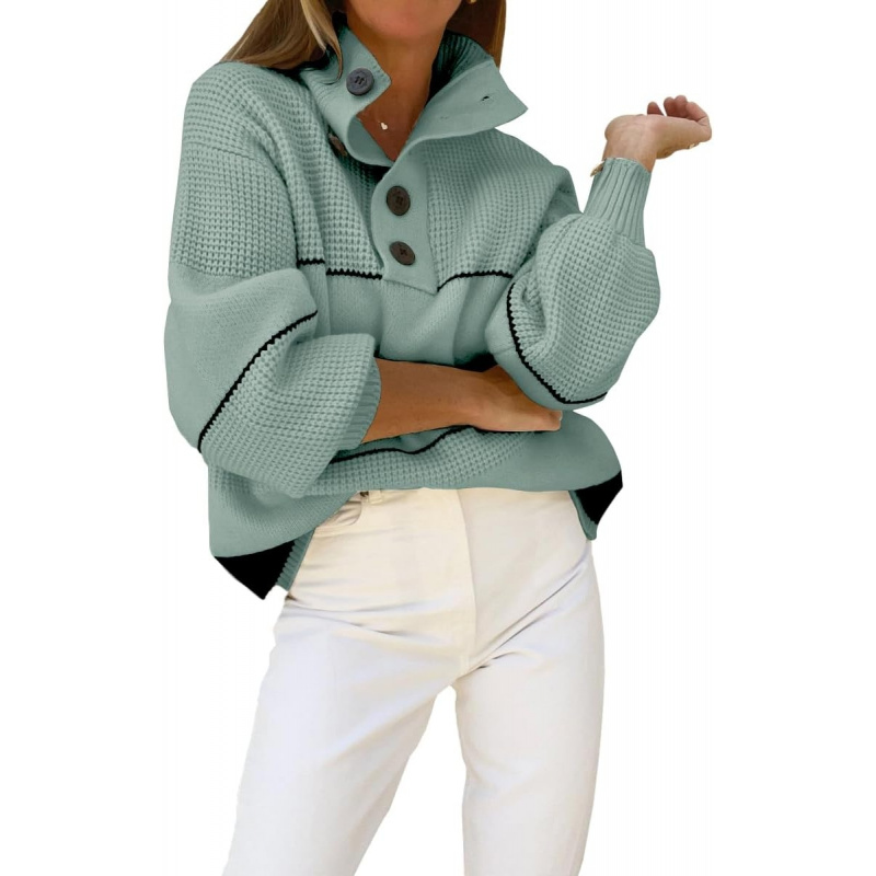 Women's Slouchy Waffle Knit Sweater 1/2 Button Polo