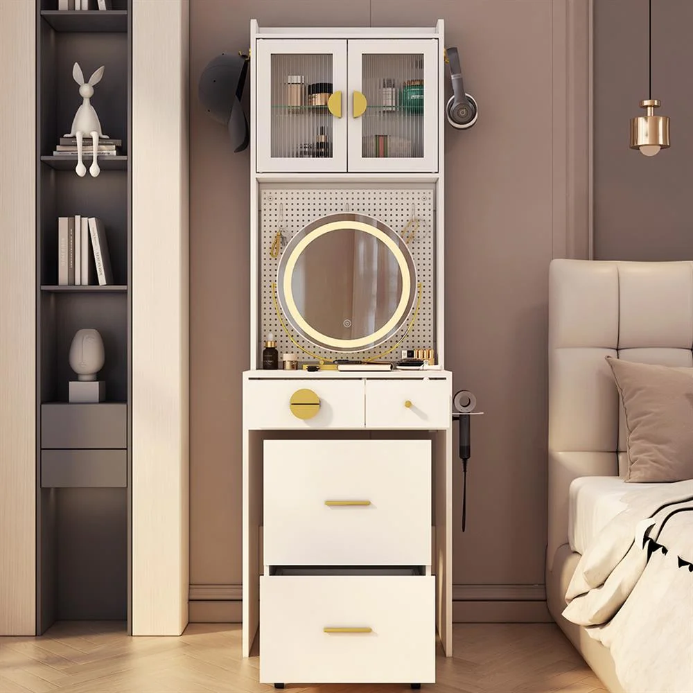 EDOEMSE Table & Chair Vanity Set, Vanity Set,Small Vanity Desk with Mirror and LED Lights, Makeup Table with Charging Station and drawers,Gray