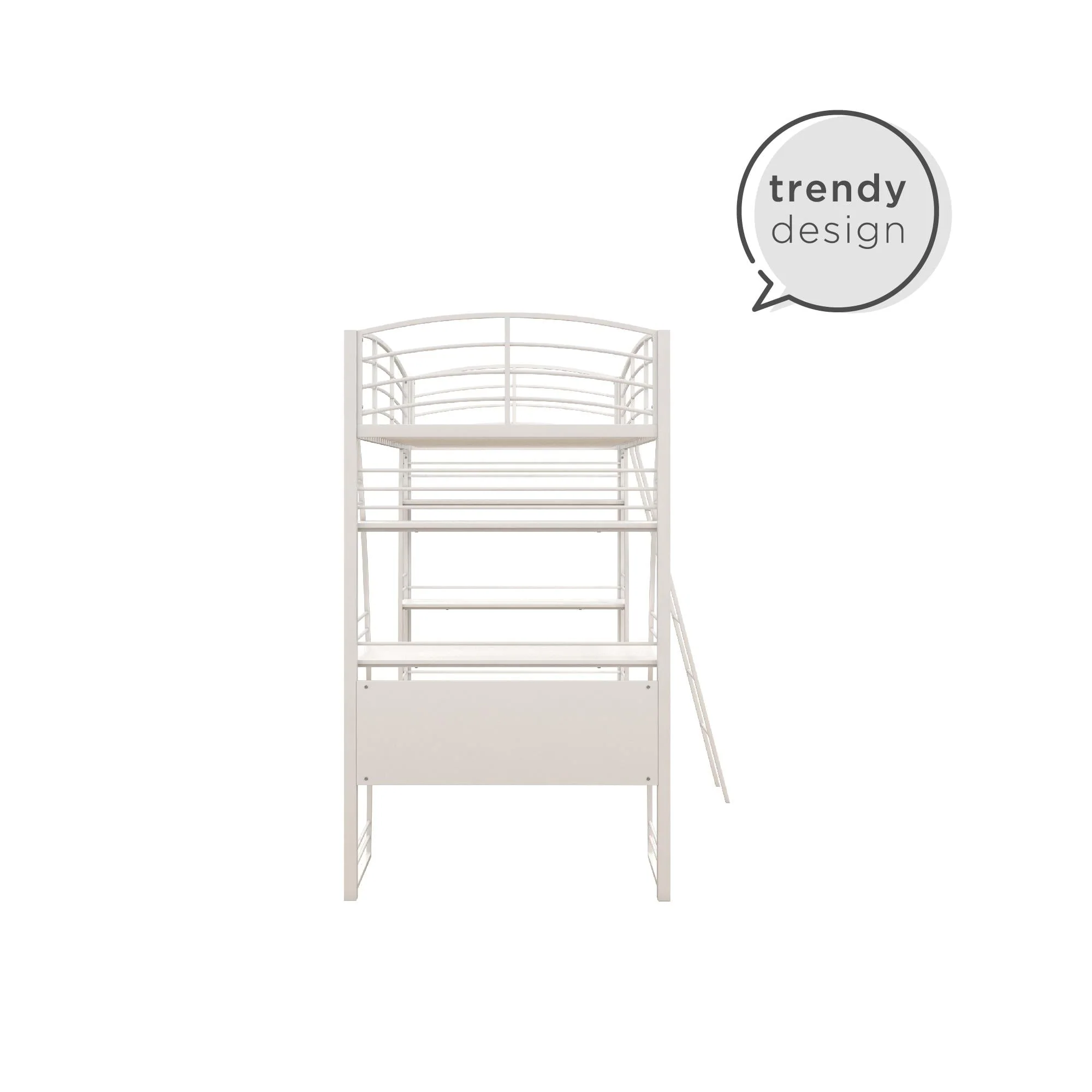DHP Sage Studio Twin Metal Loft Bed with Integrated Desk and Shelves, Off White