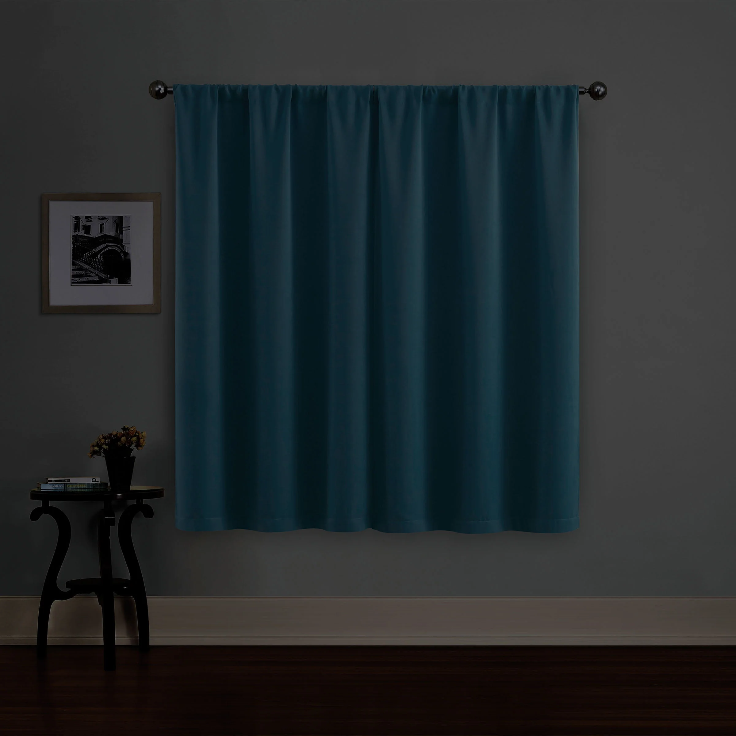 Eclipse Phoenix Solid Color Blackout Rod Pocket Panel Pair, Set of 2, Aegean Blue, 37 x 63