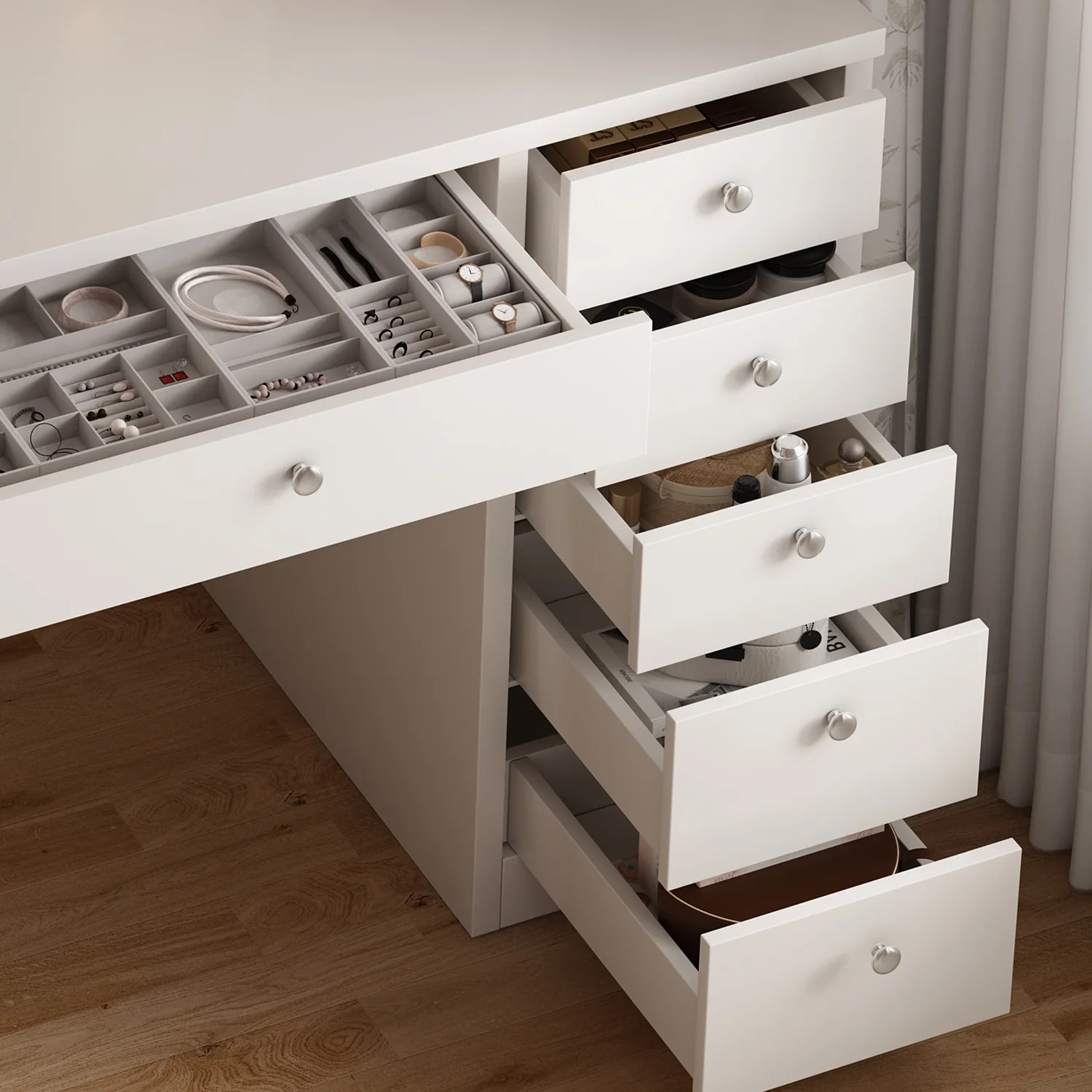 Makeup Vanity Desk with LED Mirror, 11 Drawers & Shelves, 3 Color Modes & Adjustable Brightness