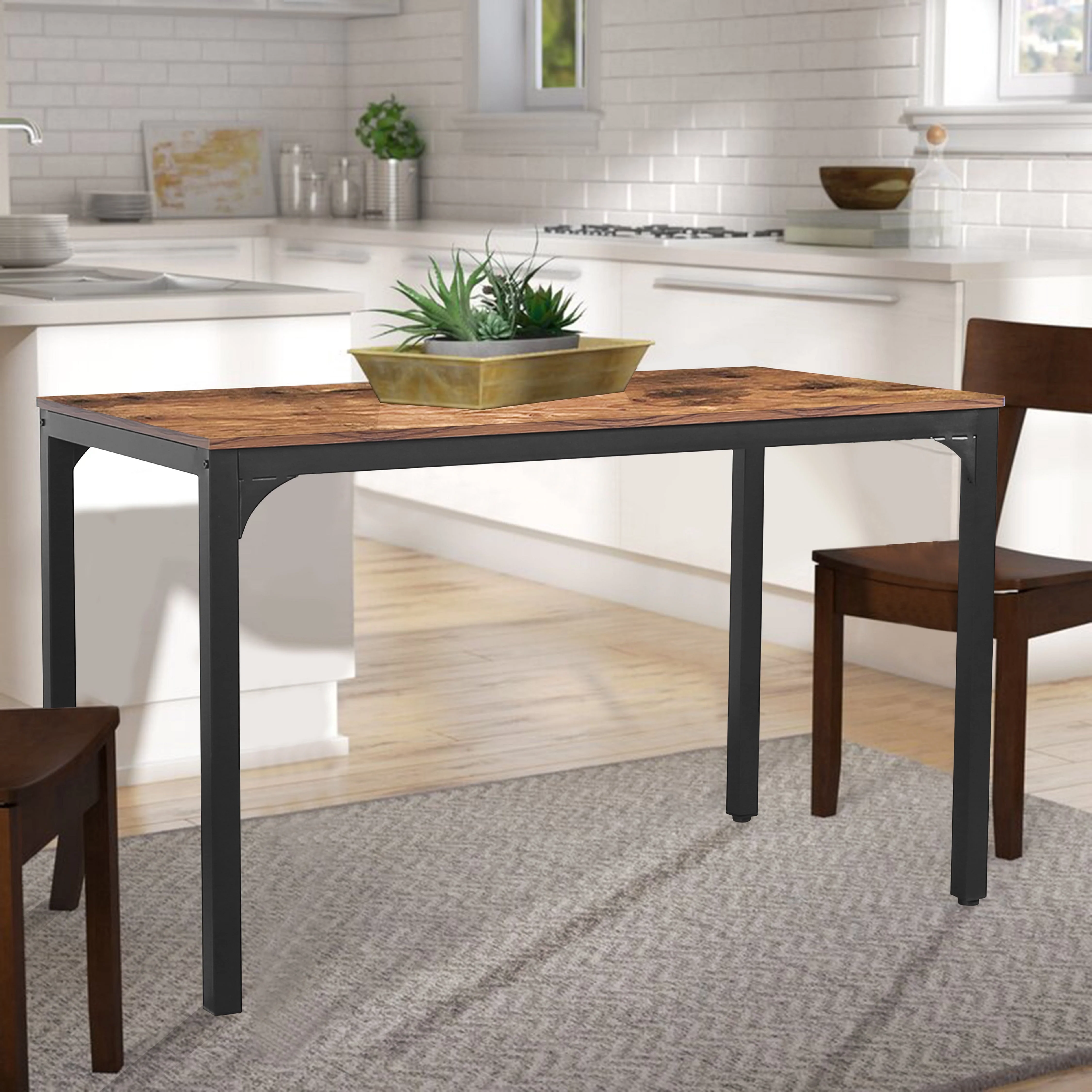 VEIKOUS 47'' Industrial Dining Table Desk w/Adjustable Footpad&Metal Frame for Kitchen,Dining Room