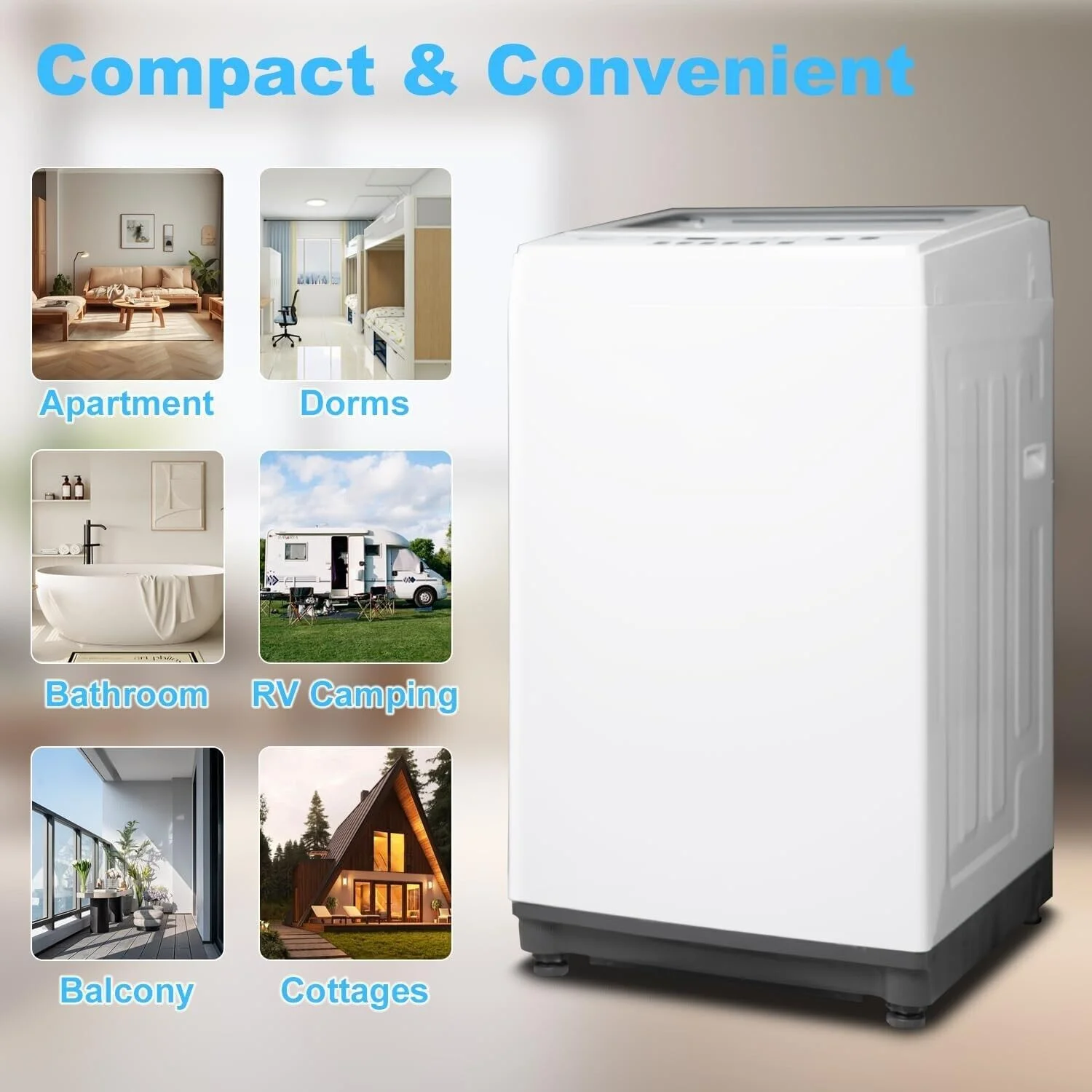 Smad Compact Washing Machines 1.7 Cu ft Single Use in Schools and apartments 12lbs White Washer