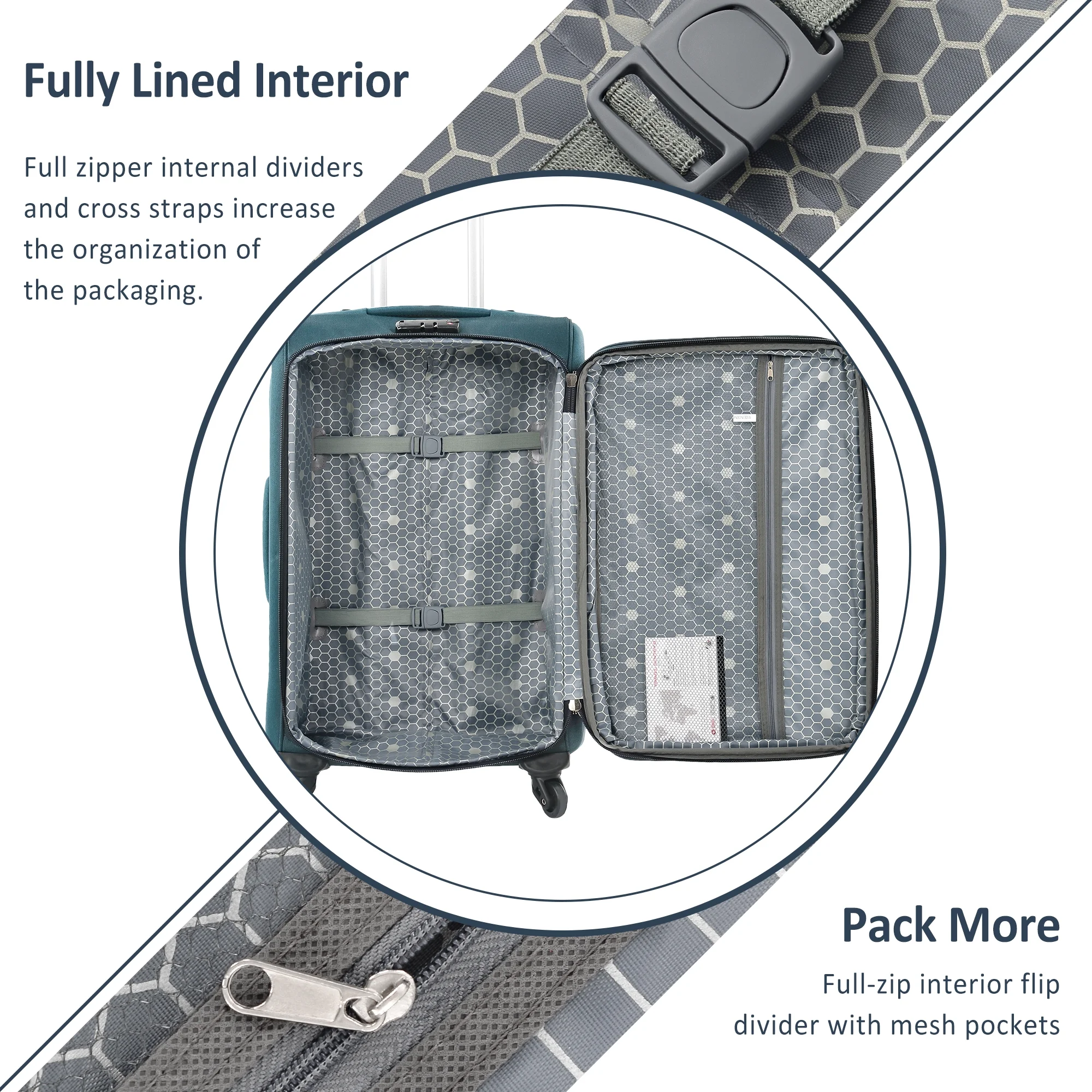 EUROCO 3 Piece Softside Luggage Set,Expandable Suitcase Set with TSA Lock and Spinner Wheels,Lightweight Suitcase for Men Women(20