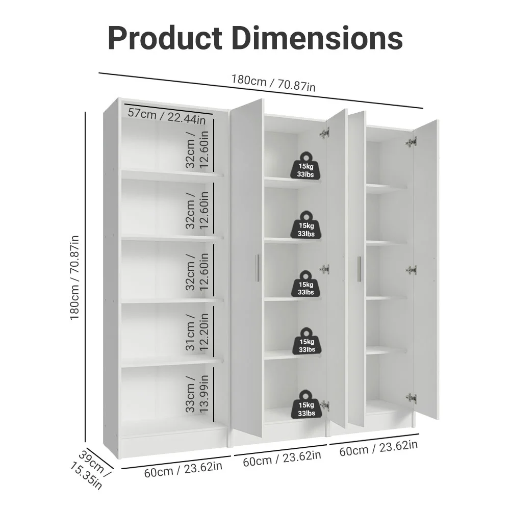 Madesa Garage Set 3 Pantry Storage Cabinet with 15 Utility Shelves 71