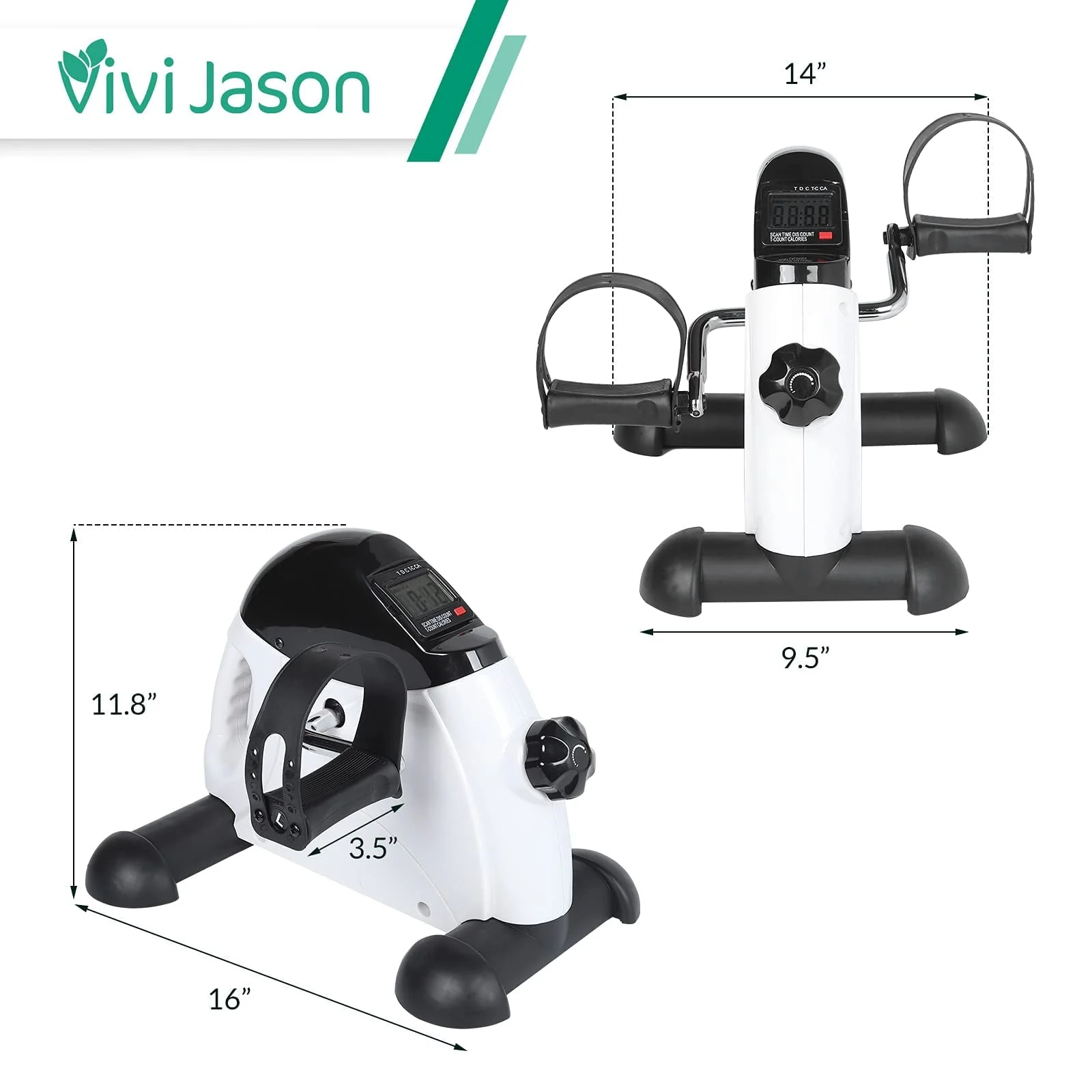 VIVIJASON Pedal Exerciser - Folding Portable Exercise Peddler - Under Desk Mini Exercise Bike for Arm/Leg Workout - Adjustable Fitness Rehab Equipment for Elderly Seniors with LCD Display