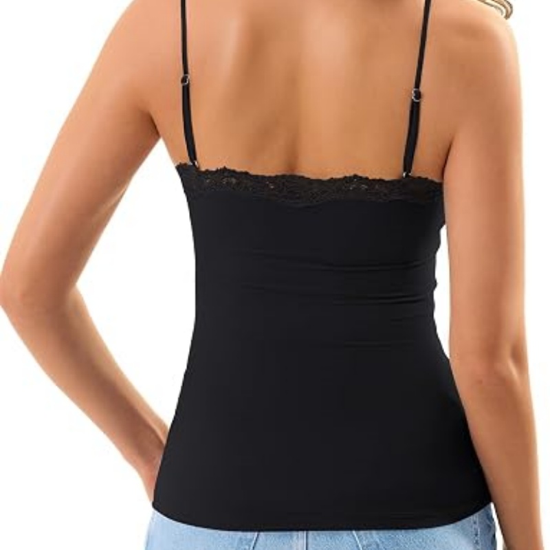 Womens Built in Bra Lace Tank Tops Going Out Double Lined Cami Shirt