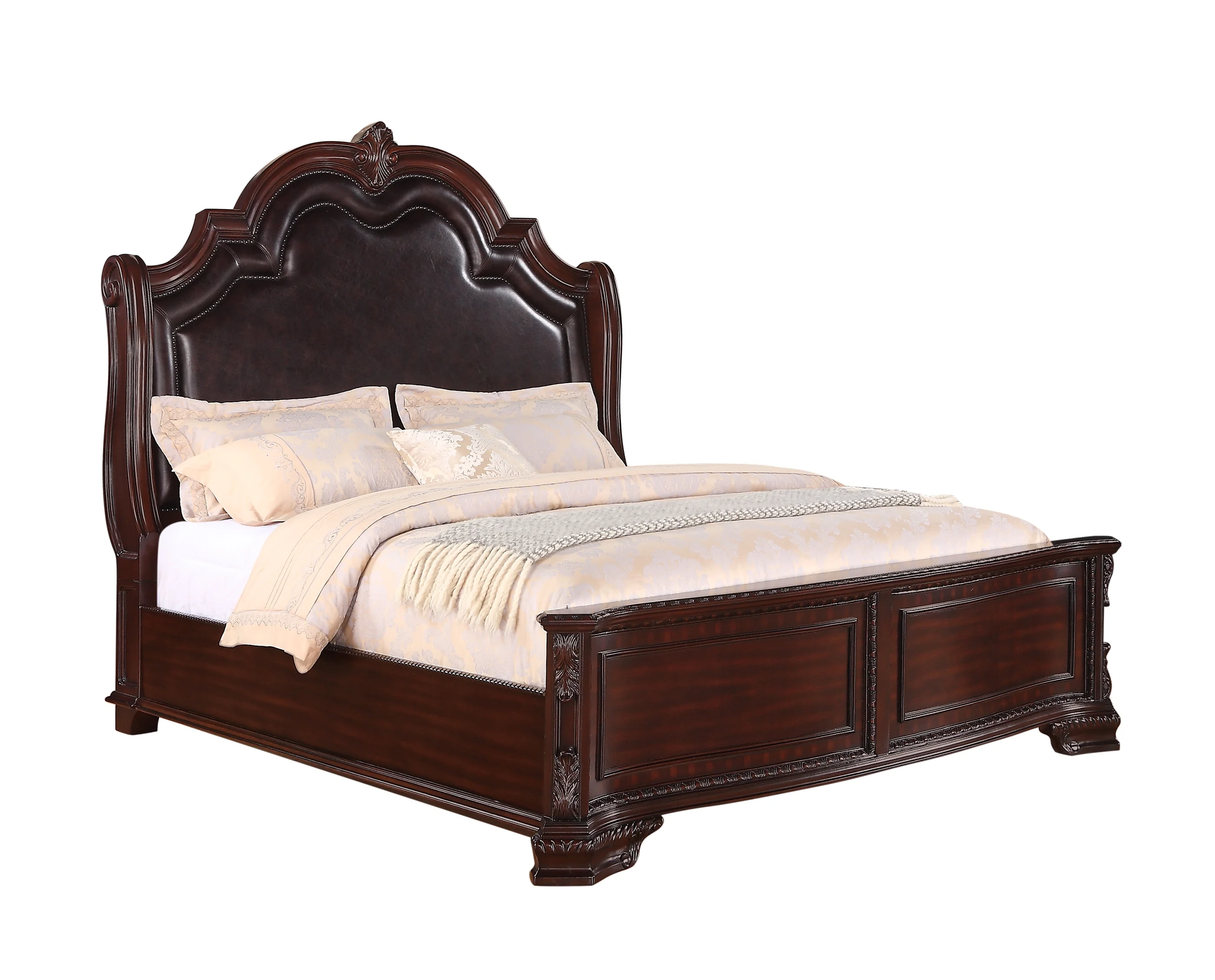Jerrylee Rich Brown Upholstered Panel Bedroom Set Special King 3 Piece: Bed, Dresser, Mirror